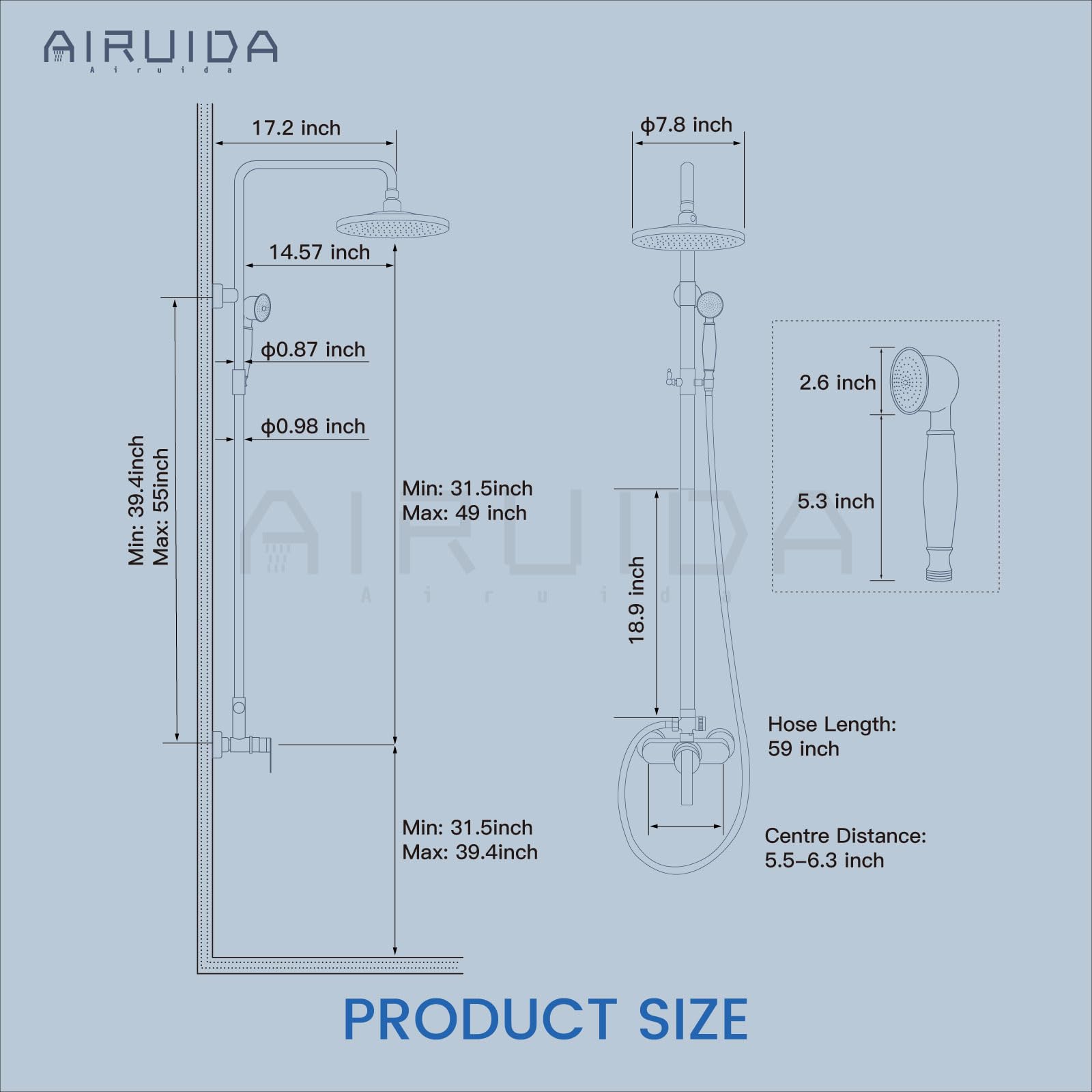 Antique Brass Exposed Pipe Shower System - 8 Inch Rainfall Shower Head with Single Handle Faucet | Adjustable Modern Dual Function Combo Set for Bathroom Remodeling & Spa-Like Shower Experience