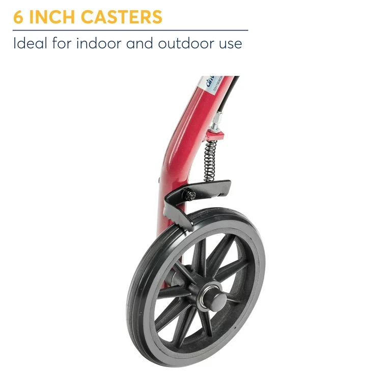 Drive Medical R726RD Aluminum Rollator Walker with 4 Wheels & 6 Casters - Lightweight Mobility Aid for Seniors & Adults (Red) - Ideal for Indoor & Outdoor Use, Shopping, Travel & Recovery