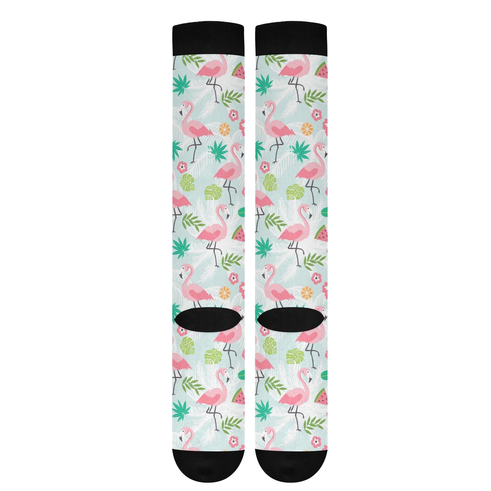 JUNZAN Floral Print Black Compression Socks for Women & Men - Medical Grade Circulation Support Socks for Running, Cycling, Nursing & Travel - Athletic Performance & Recovery Legwear for Sports & Work