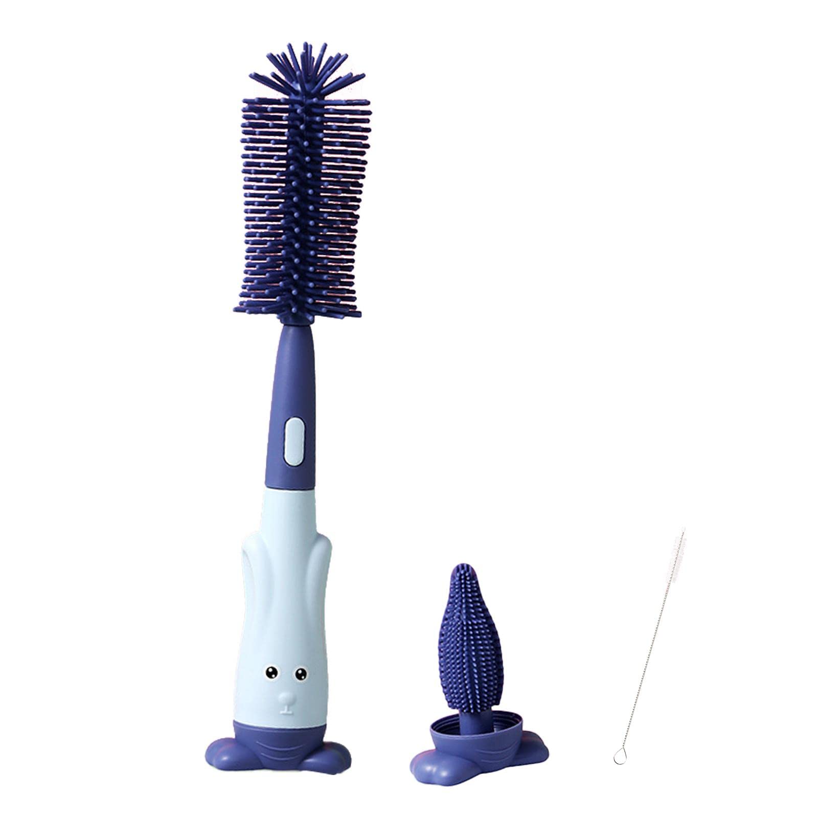 WAITLOVER Silicone Bottle Brush Set - Rotary Washing Brush for Baby Bottles, Pacifiers & Cups | Durable Cleaning Brush with Needle for Deep Cleaning | Perfect for Nursery, Kitchen & Travel Use