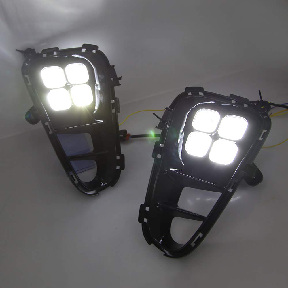 LED Daytime Running Lights DRL for Kia Picanto 2017-2020 - 6000K White 4LEDs 12W Front Bumper Fog Lamps with Amber Turn Signals | Enhanced Visibility & Safety for Day & Night Driving