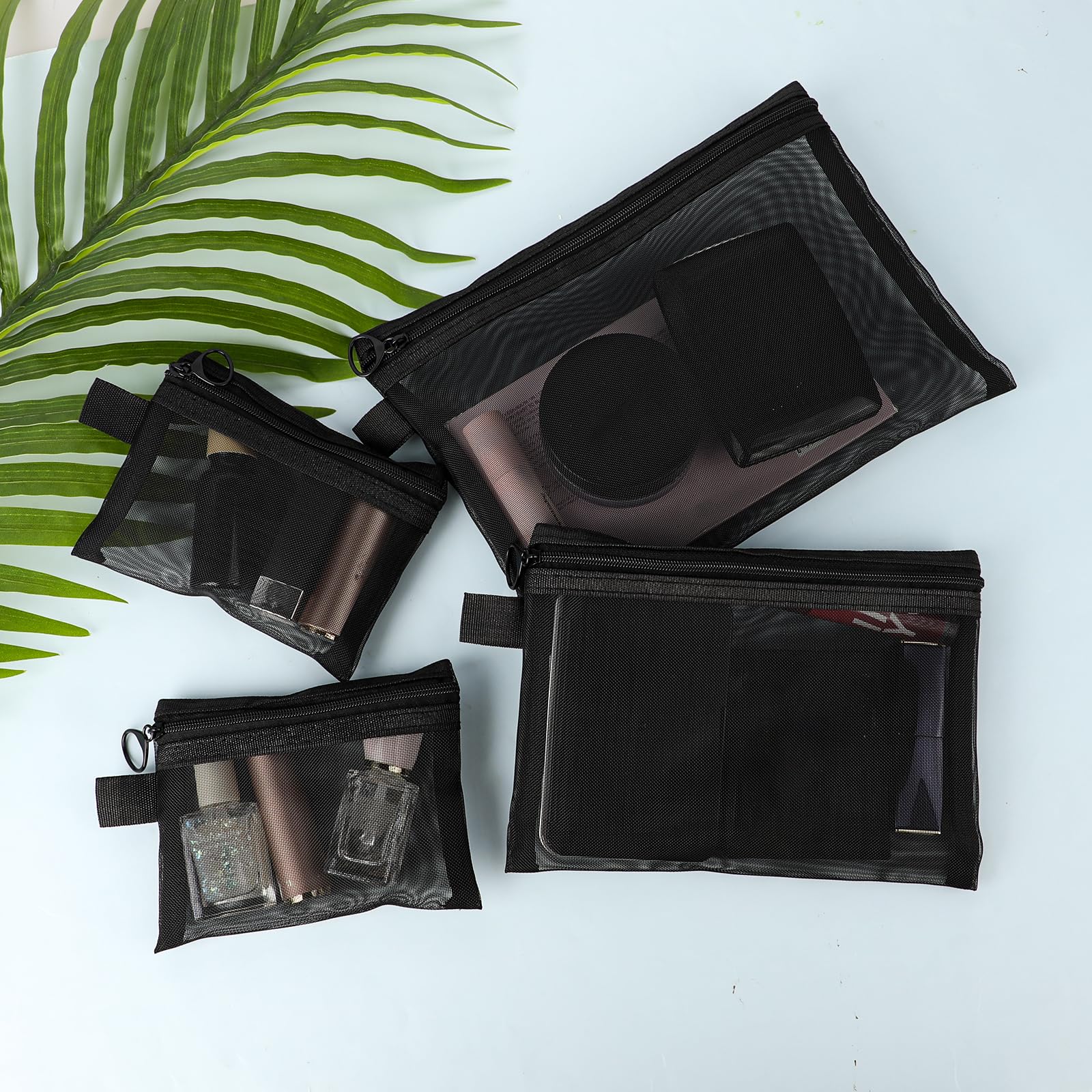 4 Pack Black Mesh Makeup Bags - Travel Cosmetic Organizer for Home & Office