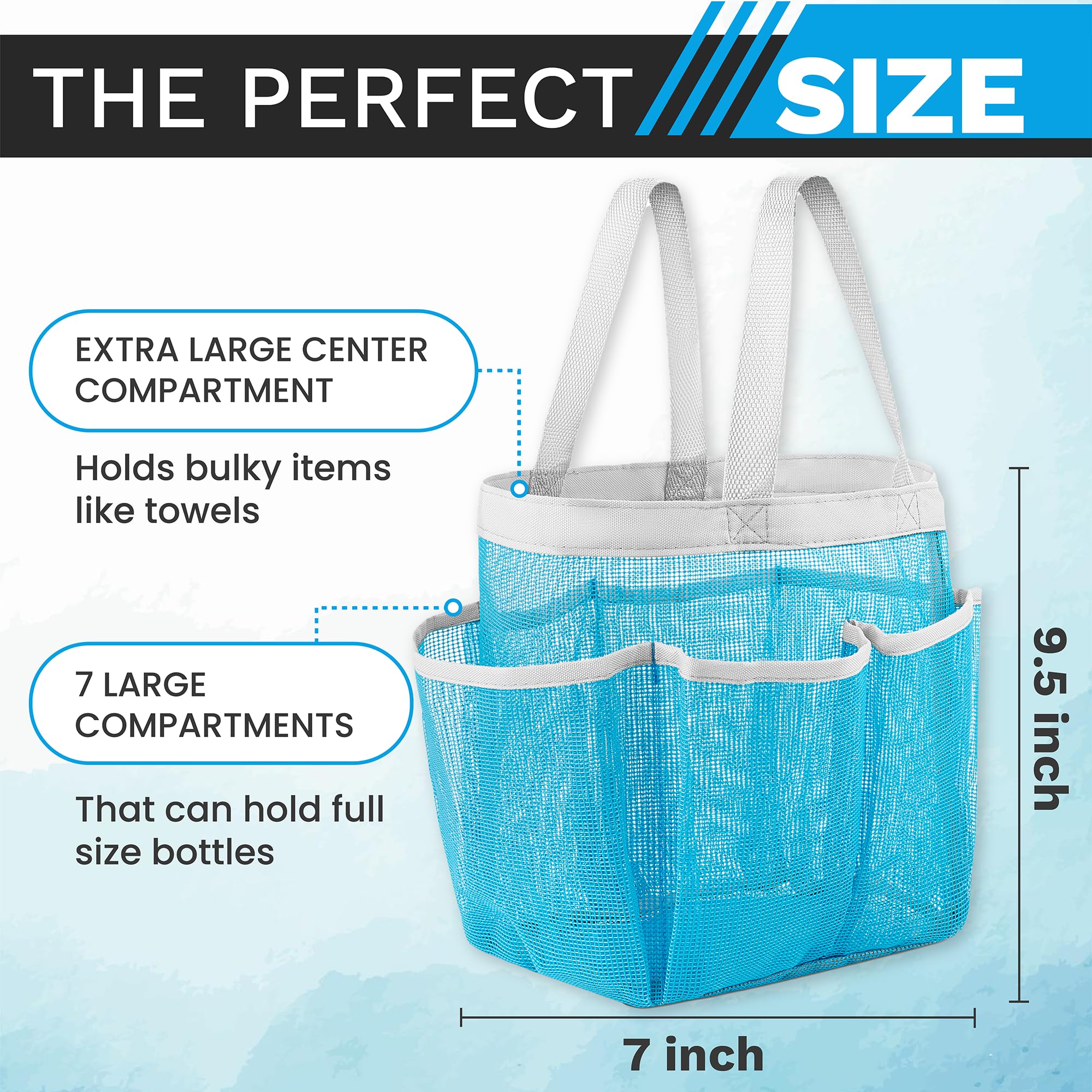 Collapsible Mesh Shower Caddy Bag - Portable Bathroom Organizer for Travel, Gym & Dorm | Waterproof Hanging Toiletry Bag for College Essentials | Perfect for Camping, Beach Trips & Small Space Organization (Blue)