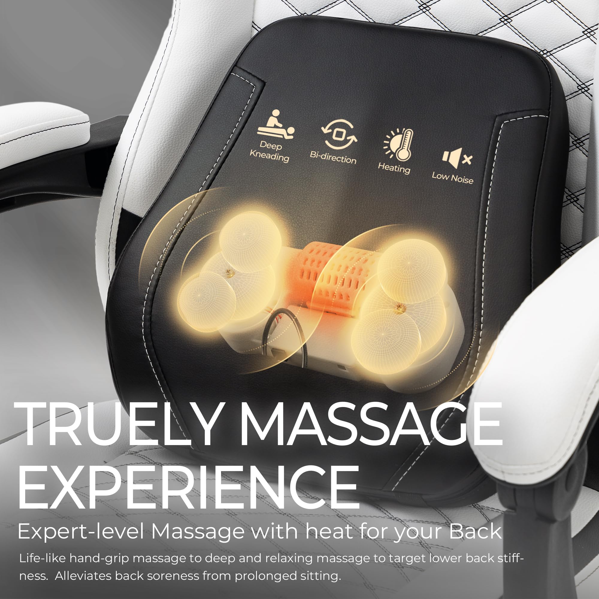 Premium Ergonomic Gaming Chair with Heated Massage & Lumbar Support - Reclining High Back PC Chair with Pocket Spring Cushion & Footrest - 330lbs Weight Capacity (White) - Perfect for Esports, Office Work & Home Gaming Setup