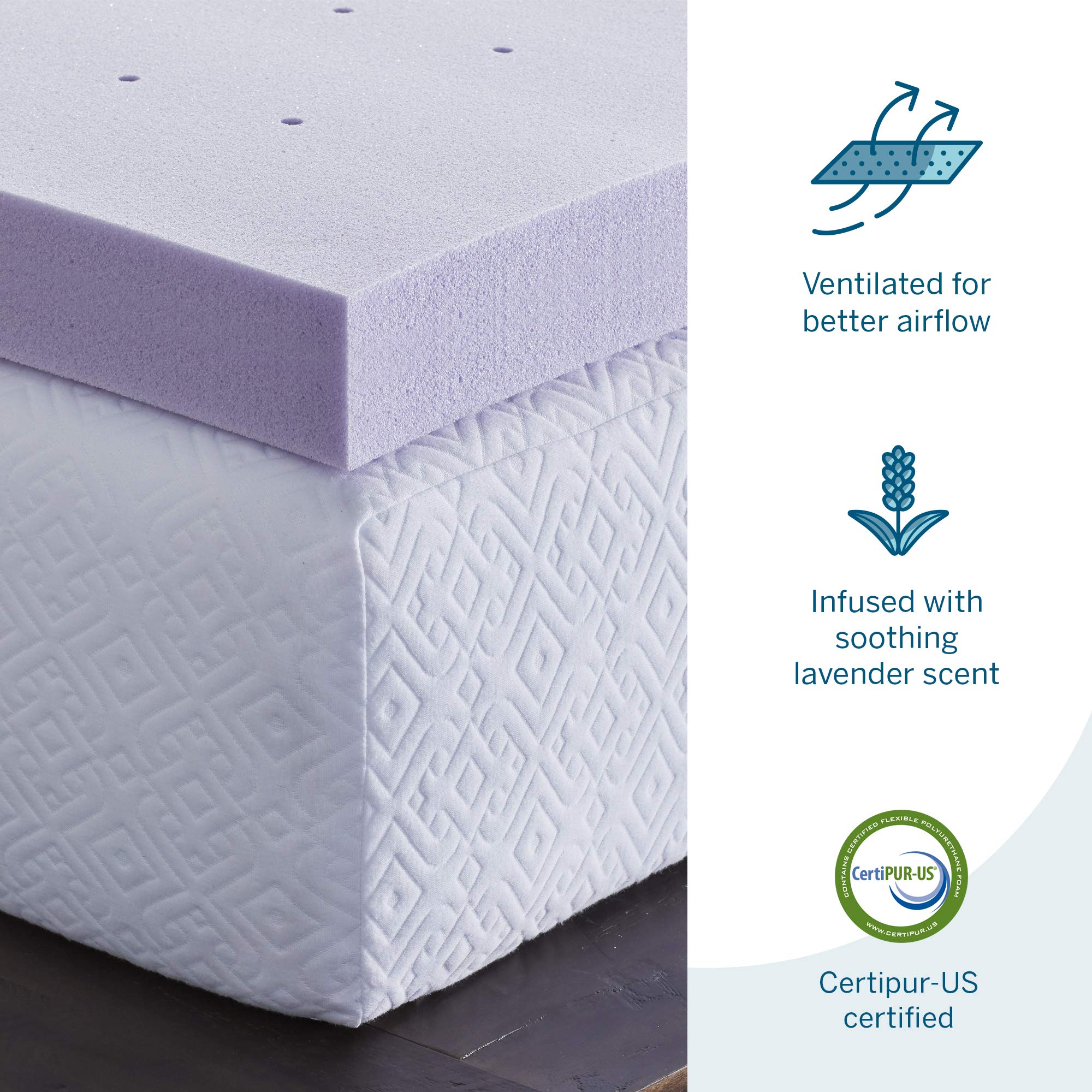 LUCID 4 Inch Lavender Infused Memory Foam Mattress Topper - Ventilated Cooling Design - Queen Size for Pressure Relief & Back Pain - Perfect for Hot Sleepers & Side Sleepers - Bedroom & Guest Room Comfort Upgrade