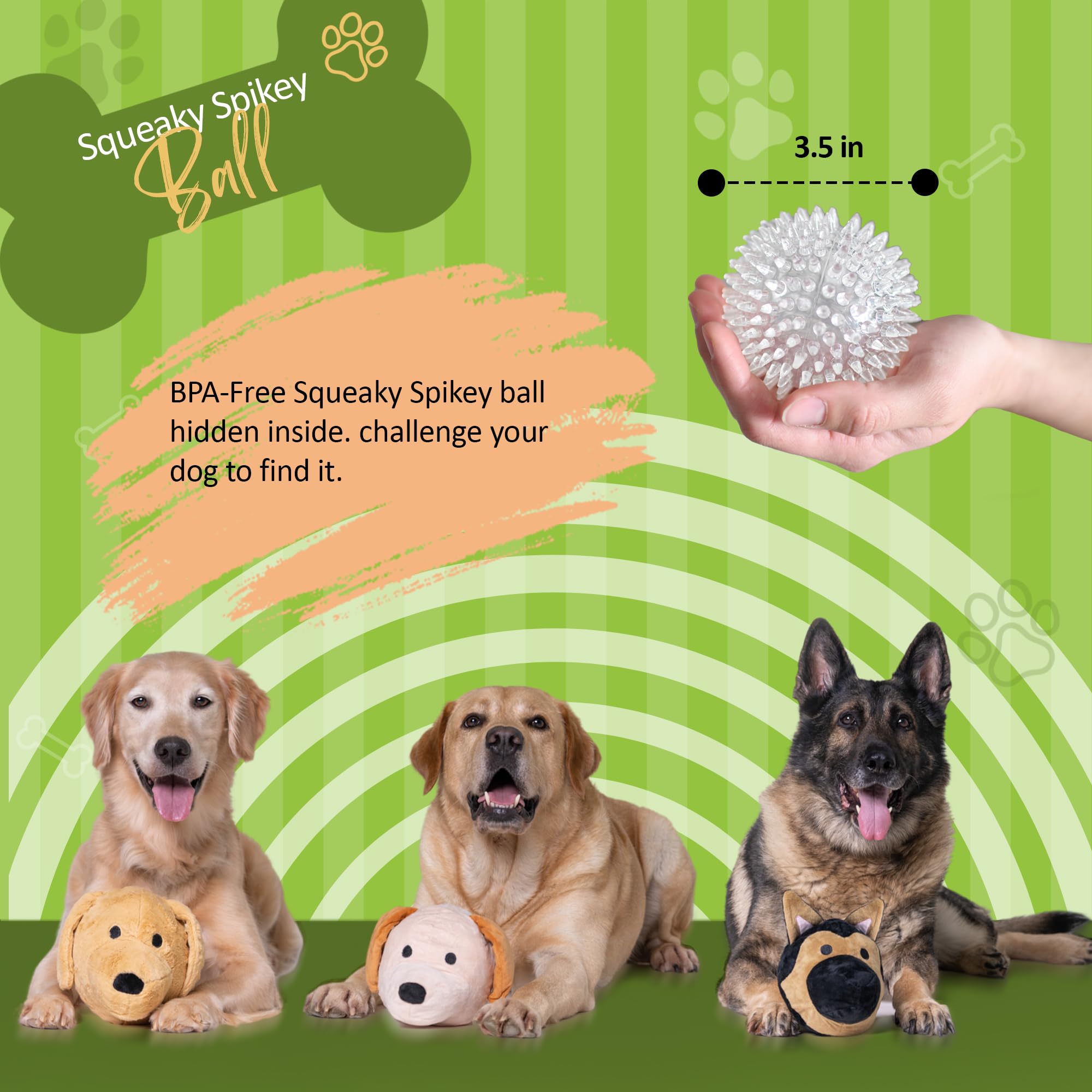 2 in 1 Interactive Dog Puzzle Toys for Low to Mild Chewers - Plush Stuffed Crinkle Squeaky Ball for Anxiety Relief, 3.5