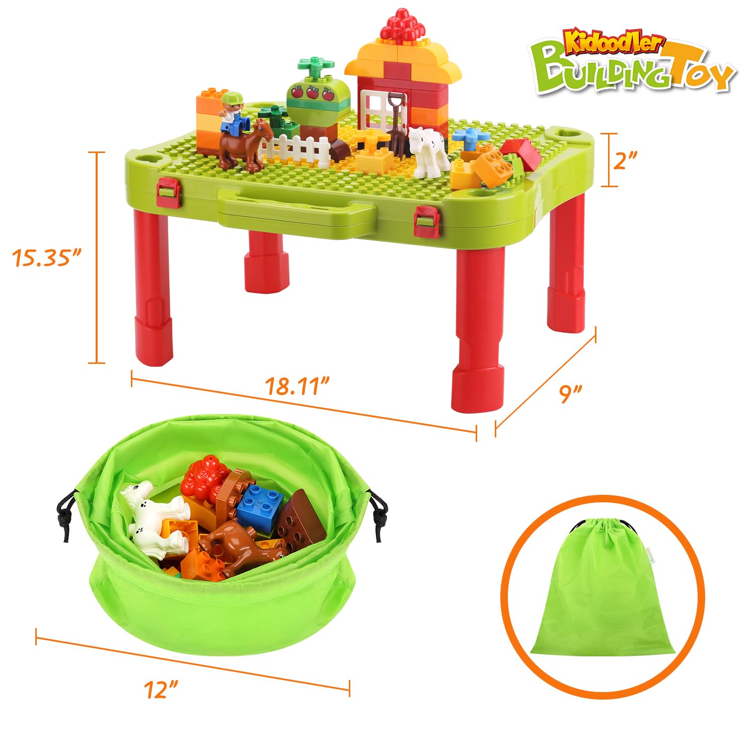3 in 1 Kids Activity Table with 42 Building Blocks - Foldable Play Desk & Toy Storage for Toddlers | Compatible with Mega Blocks & Lego Duplo | Perfect for Preschool Learning, Creative Play & Home Organization