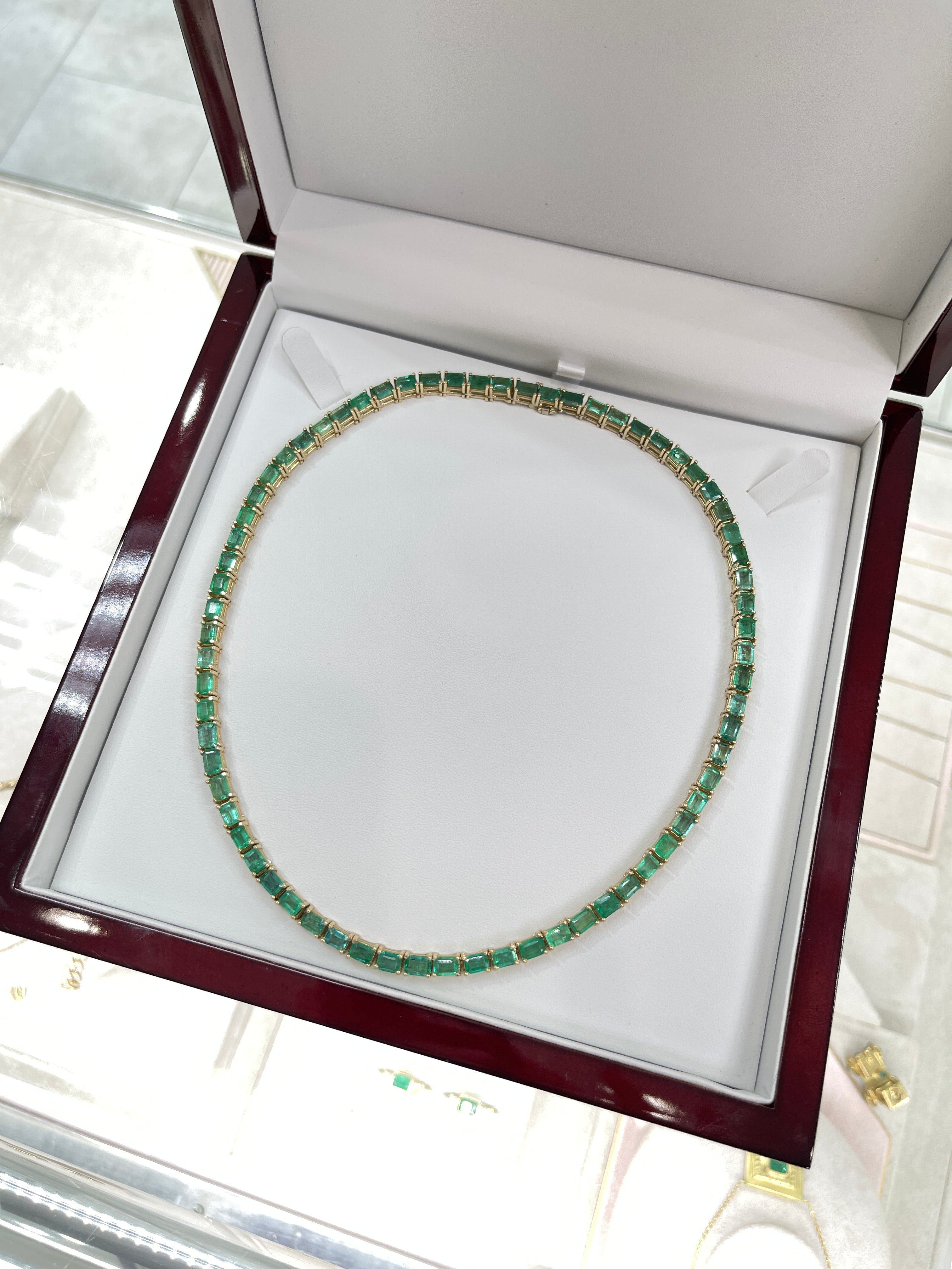 46.28 Carat Large Emerald Cut Prong Tennis Necklace in Solid 14K Yellow Gold | Elegant Jewelry for Weddings, Parties & Special Occasions