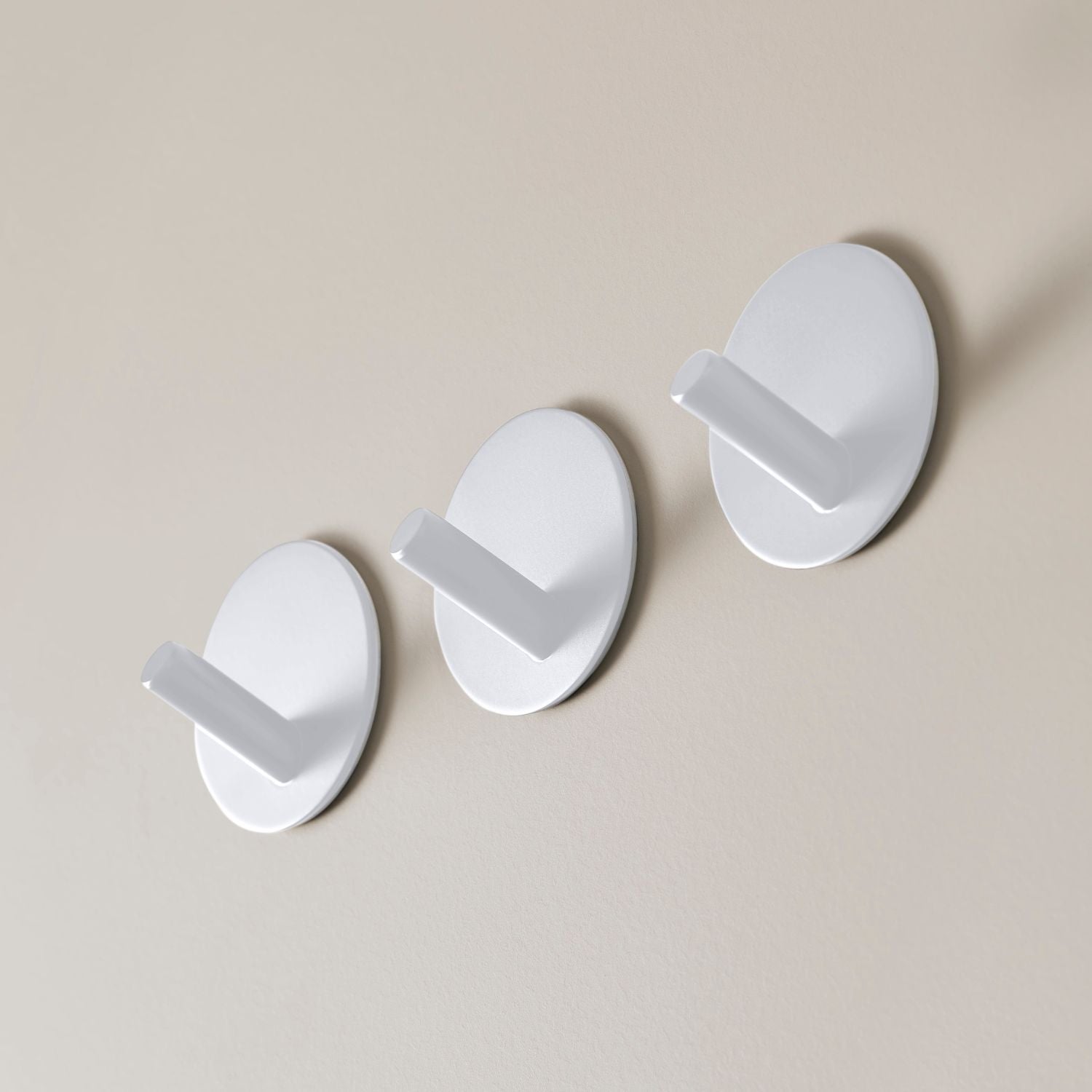 DESIGNSTUFF Self Adhesive Stainless Steel Hooks - 3 Pack, White - Strong Wall Hooks for Hanging Towels, Keys, Hats & Home Organization