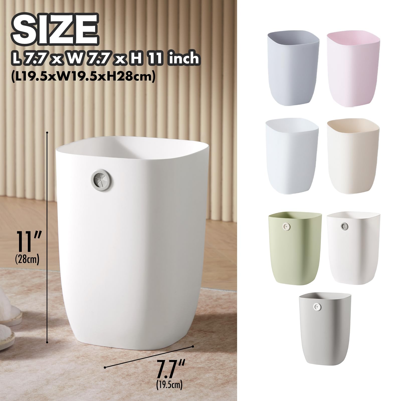Eco-Friendly Green Plastic Trash Can with Liner Holder - 1.8 Gallon (7 Liter) Rectangular Waste Basket for Bathroom, Kitchen, Bedroom & Living Room - Perfect for Small Spaces & Modern Home Décor