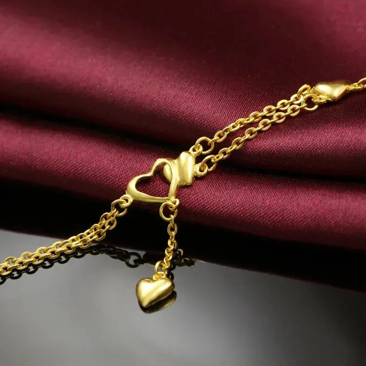 24K Pure Gold Bracelet - 999 Solid Gold Bangle for Women, Simple & Elegant Heart Design, High Glossy Finish Jewelry Gift for Anniversary, Birthday & Valentine's Day | Luxury Fashion Accessories 2023
