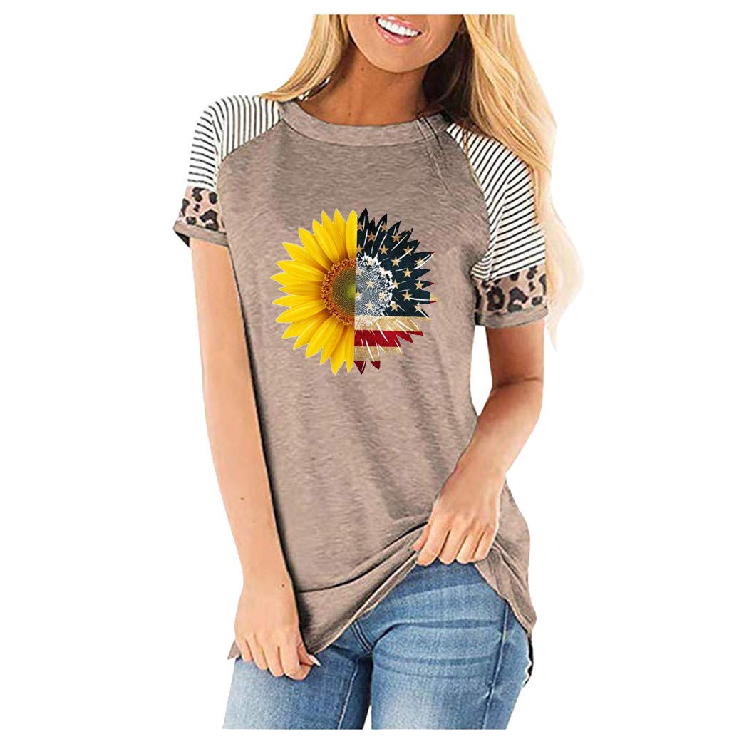 Lozeny Women's Sunflower Floral Graphic T-Shirt | Summer Patchwork Short Sleeve Blouse | Casual Pullover Tunic Top for Beach, Vacation & Everyday Wear