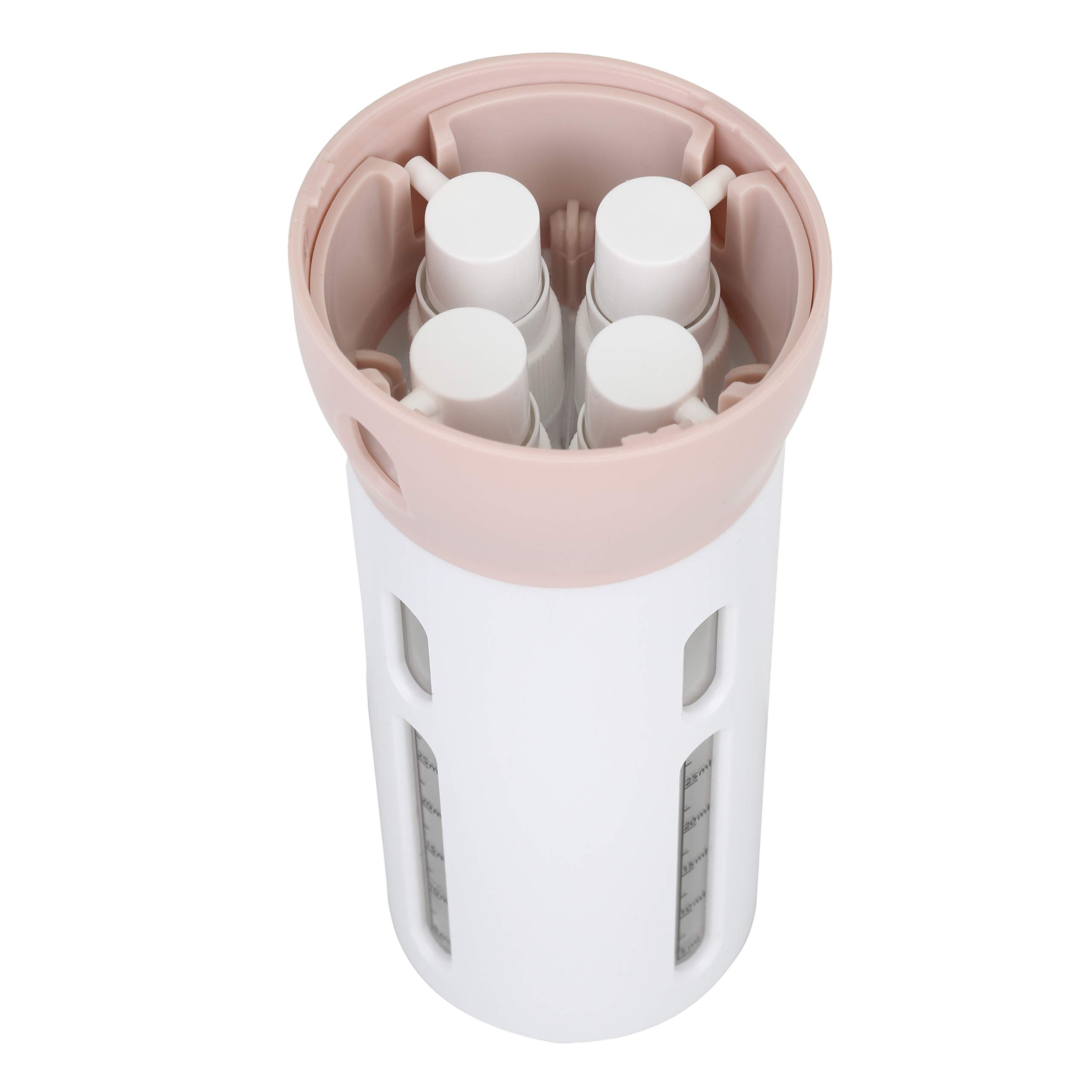 Travigo 4-in-1 Travel Dispenser Bottle Set - 4 Pack 40mL TSA Approved Leakproof Cosmetic Containers for Shampoo, Lotion & Skincare (Pink Plastic) - Perfect for Air Travel, Gym & Vacation Toiletries