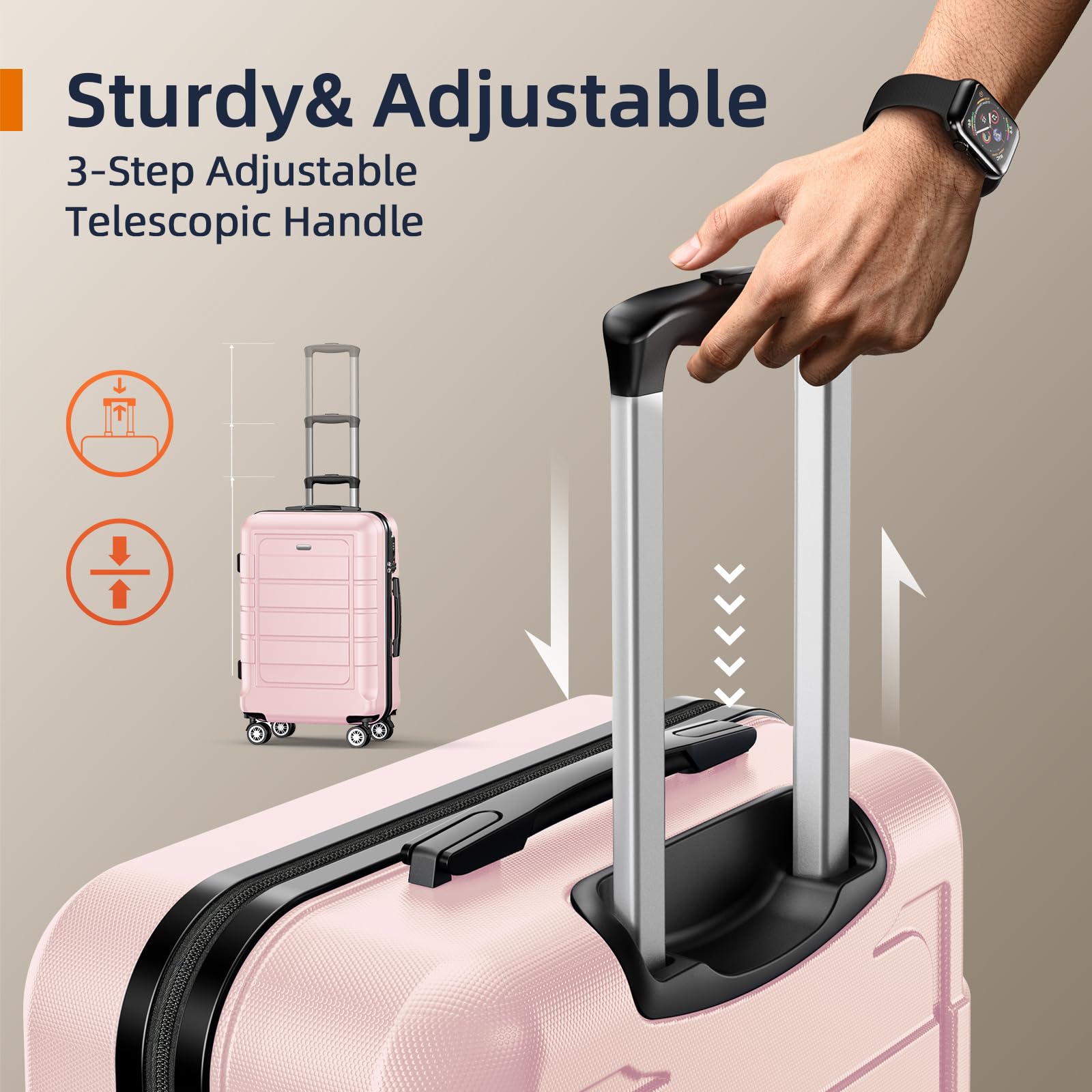 SHOWKOO Expandable Luggage Set - 3-Piece Durable PC+ABS Suitcase with Double Spinner Wheels & TSA Lock (Pink) - Perfect for Air Travel, Business Trips & Family Vacations