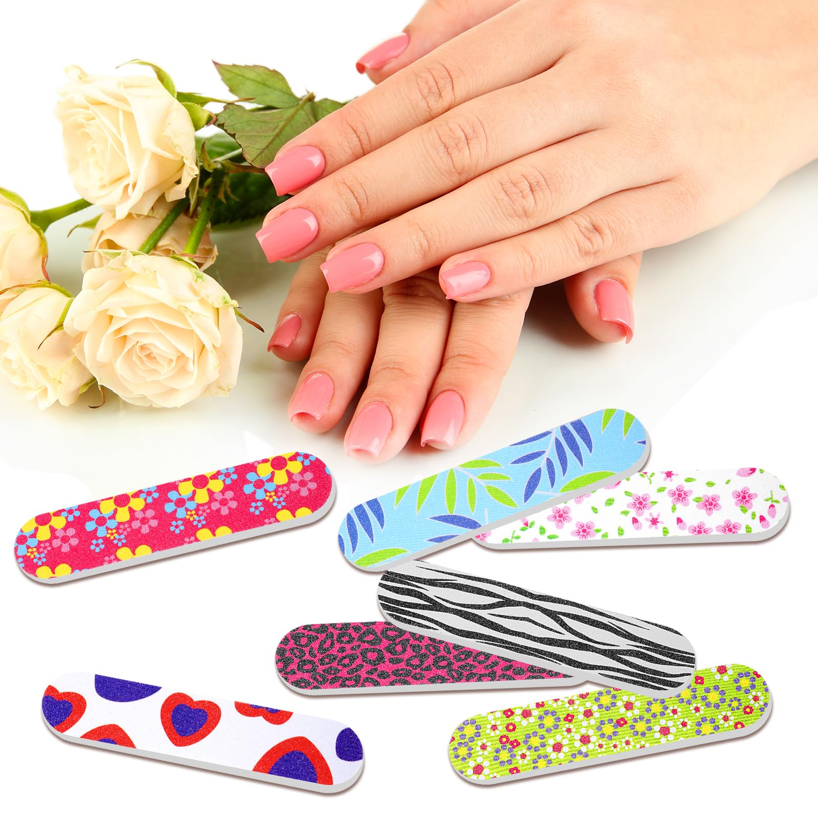 Grevosea 20Pcs Professional Double Sided Nail Files - Emery Boards for Acrylic & Natural Nails, Floral Nail Art Tools for Home & Salon Use - Perfect for Manicures, Pedicures & Nail Care Routines