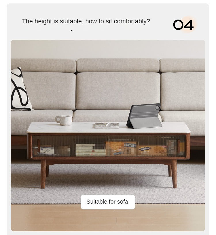 Solid Oak Wood Modern Rock Plate Coffee Table - Stylish Living Room Furniture for Home Decor & Relaxation