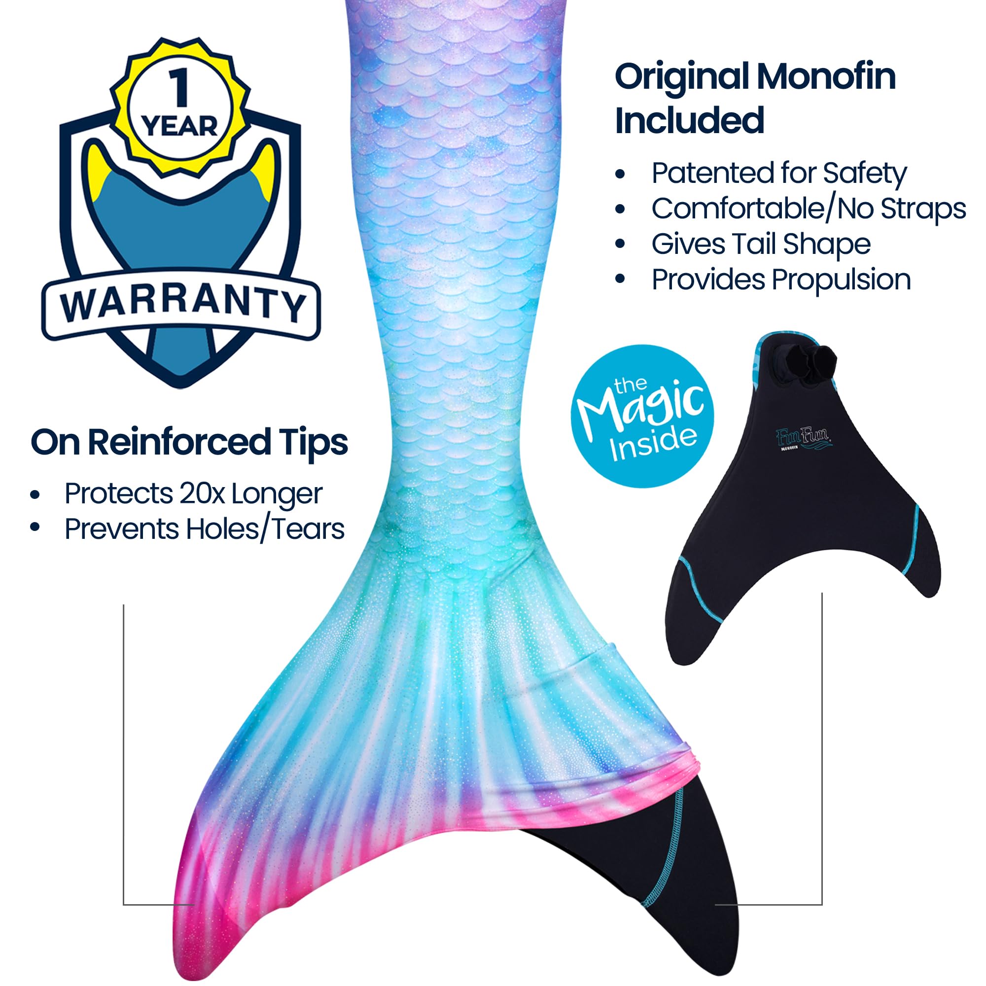 Fin Fun Limited Edition Mermaid Tail Swimwear for Girls, Kids, Women, Teens & Adults - Durable Reinforced Tips & Monofin - Perfect for Pool Parties, Underwater Photography & Mermaid-Themed Events