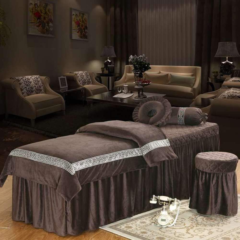Luxury Velvet Massage Table Sheet Set - 4-Piece European Style Bed Cover with Face Rest Hole for Spa & Salon - Coffee 60x180cm (24x71 Inches) - Perfect for Professional Massage Therapy, Facial Treatments, and Home Relaxation