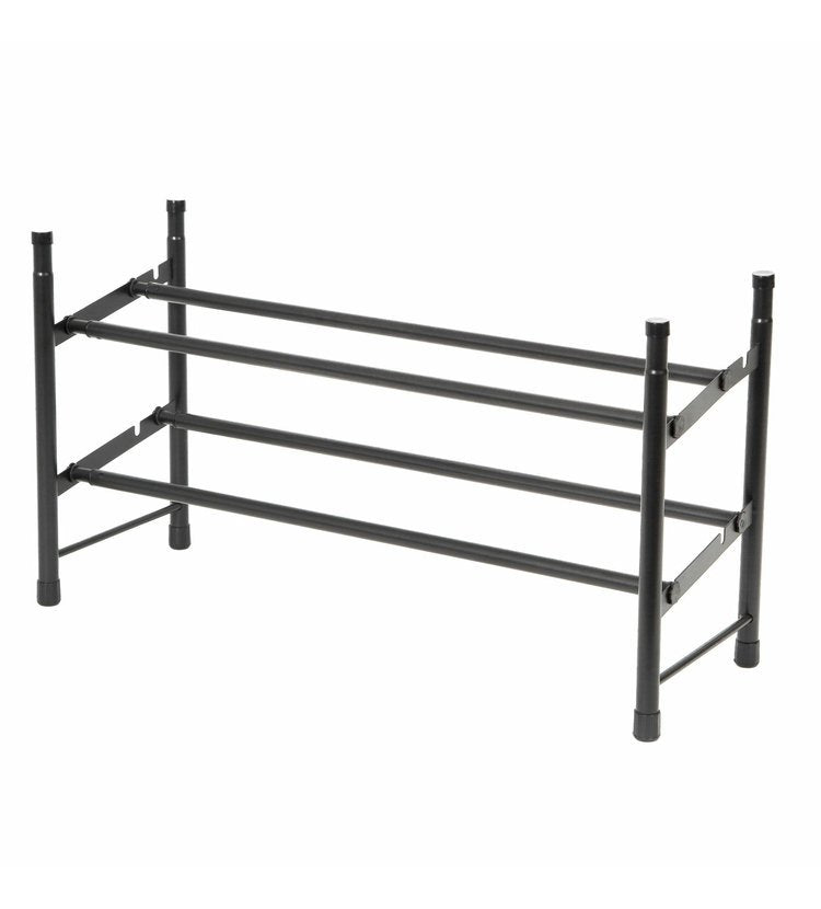 2-Tier Extendable Shoe Rack for Closet - Space Saving Black Shoe Organizer - Perfect for Entryway, Bedroom & Small Spaces