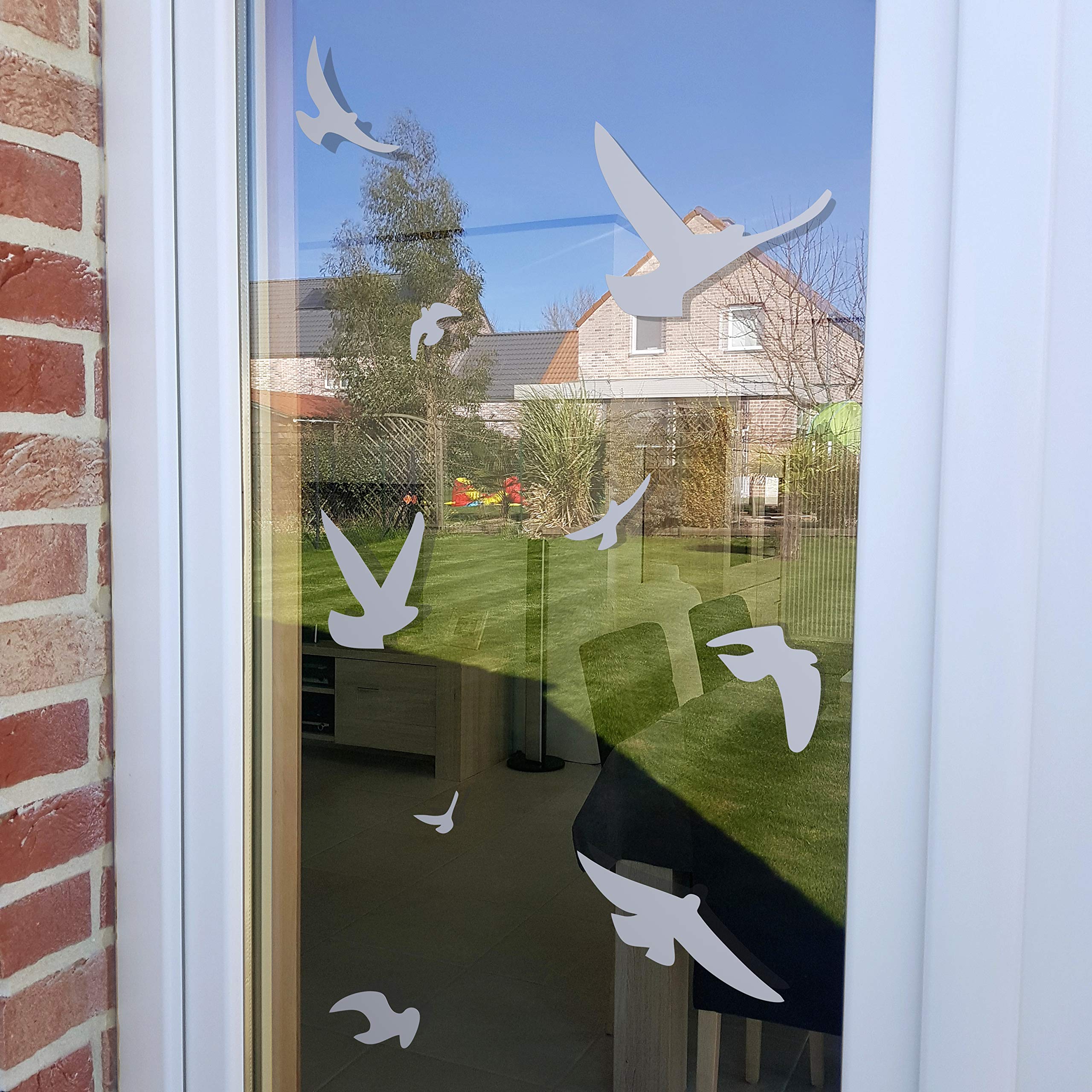 Anti-Collision Window Decals - 17 Bird Strike Prevention Stickers for Glass Windows (Light Grey) - Protect Birds from Window Collisions at Home, Office & Schools
