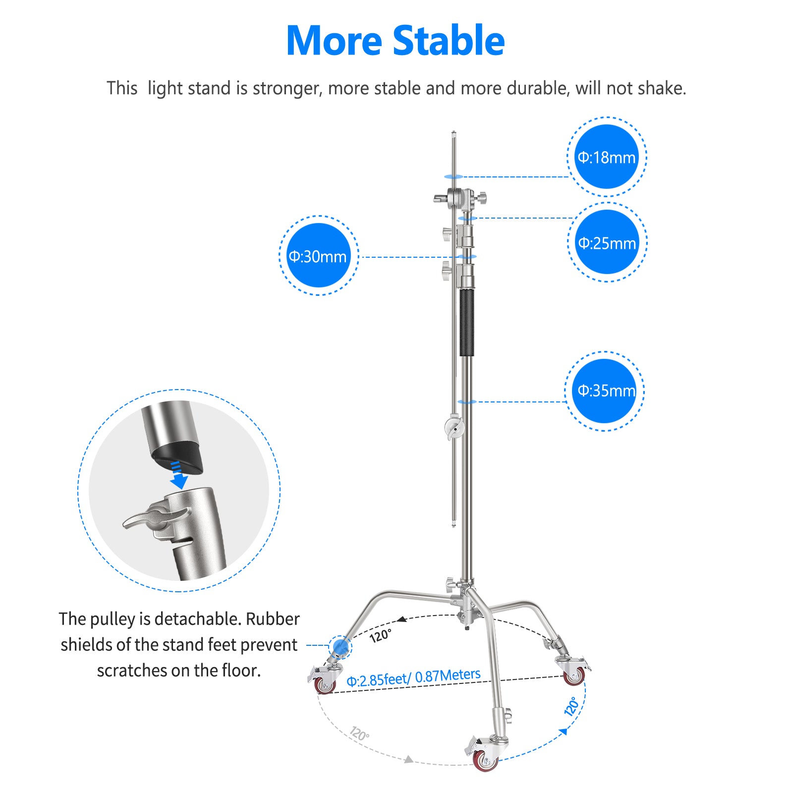 NEEWER SC330W 335cm Heavy Duty Metal C Stand with Wheels - Professional Photography & Video Studio Equipment for Lighting, Backdrops, and Reflectors