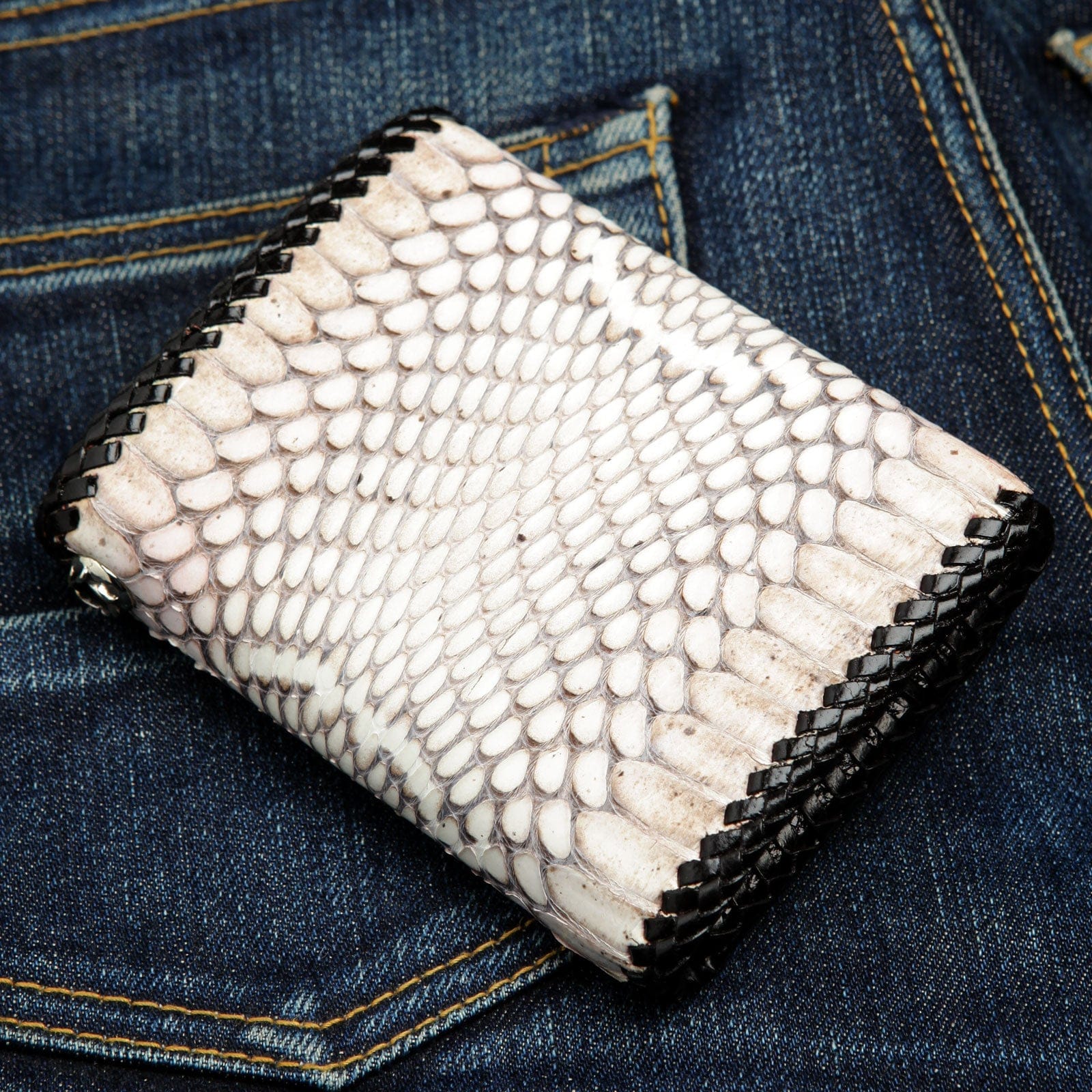 Genuine White Cobra Snake Leather Biker Wallet for Men - RFID Blocking Slim Bifold Wallet - Perfect for Motorcycle Riders, Travel & Everyday Use