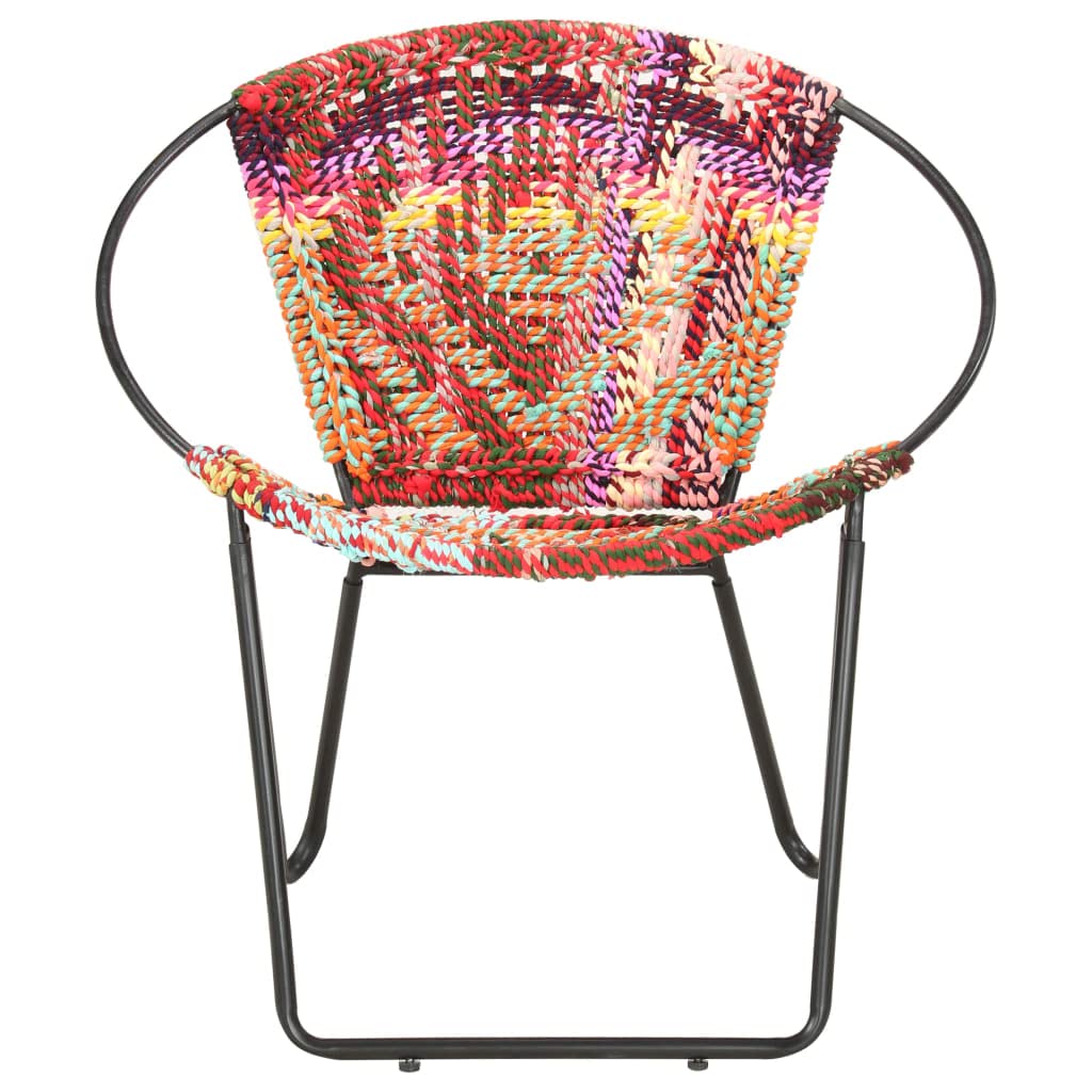 vidaXL Multicolor Circle Chair - Farmhouse & Retro Style Accent Chair with Chindi Fabric Upholstery, Sturdy Steel Frame - Perfect for Living Room, Bedroom or Outdoor Patio Decor