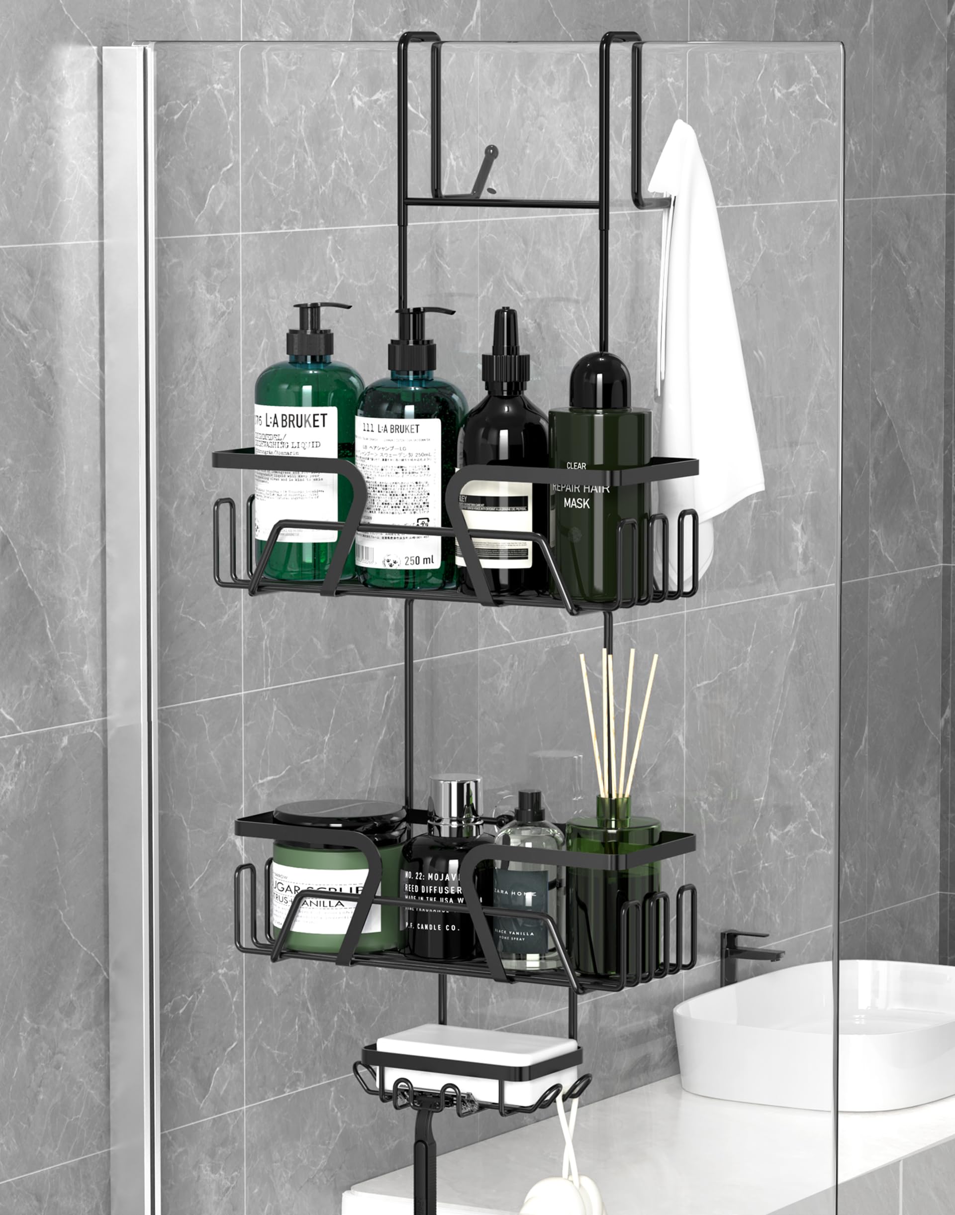 Stainless Steel Rustproof Shower Caddy Hanging Organizer - No Drilling 2-Tier Shower Shelf with Soap Dish | Perfect for Bathroom Storage of Razors, Soap & Shampoo | Space-Saving Solution for Small Showers & Dorm Bathrooms