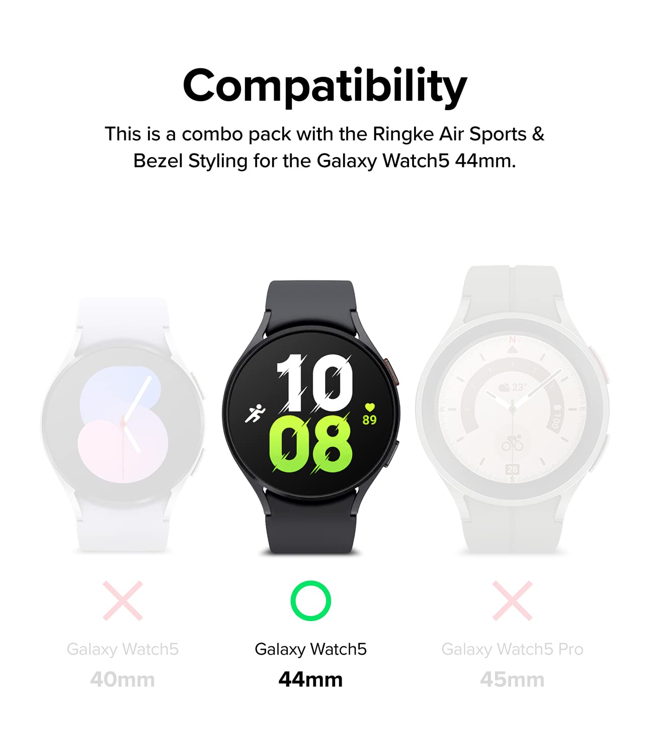 Ringke Air Sports + Bezel Styling Case for Samsung Galaxy Watch 5 44mm - Shockproof TPU Cover with Aluminum Frame | Stylish Protection for Active Lifestyles | Gym, Running & Outdoor Sports Accessory (Black)