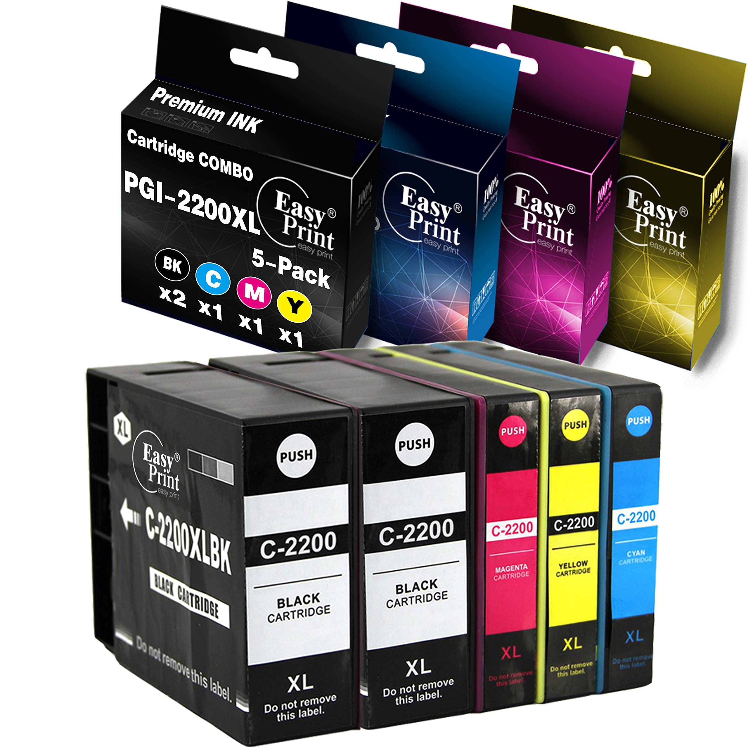 EASYPRINT PGI-2200XL Ink Cartridge for Canon Maxify - High Capacity 5-Pack | Home & Office Printing