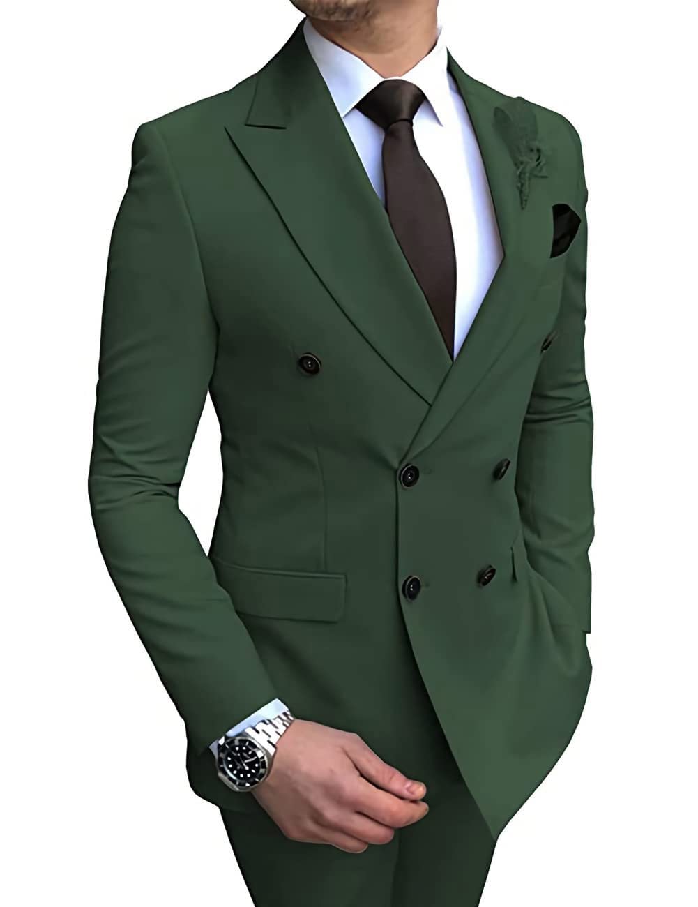Mrbuerly Slim Fit Suit 2-Piece Tuxedo - Double Breasted Blazer & Pants for Formal Events