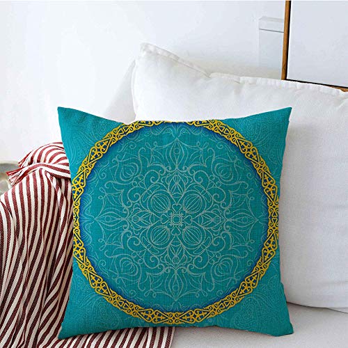 Kazakhstan Traditional Blue Government Colors Decorative Throw Pillow Covers 16x16 Inch - Linen Square Cushion Cases for Sofa, Couch - Perfect for Astana Holidays, Home Decor & Ayt Banner Poster Textures Theme
