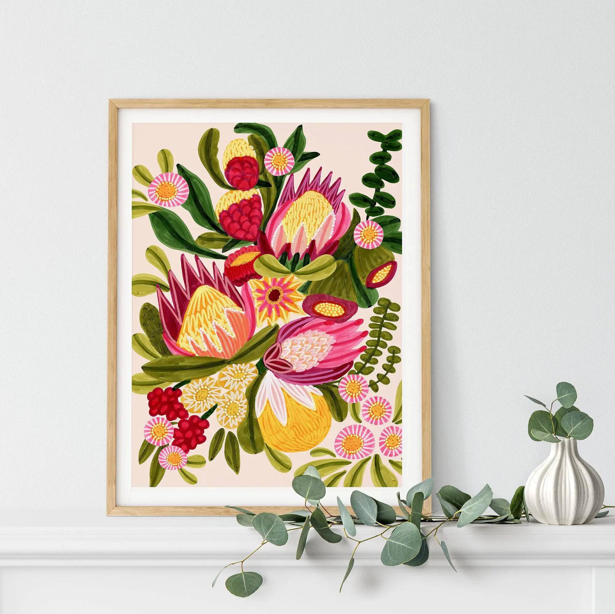 Australian Native Flora & Proteas Flowers Wall Art - Stunning Botanical Print for Home & Office Decor | Perfect for Living Room, Bedroom, or Gift