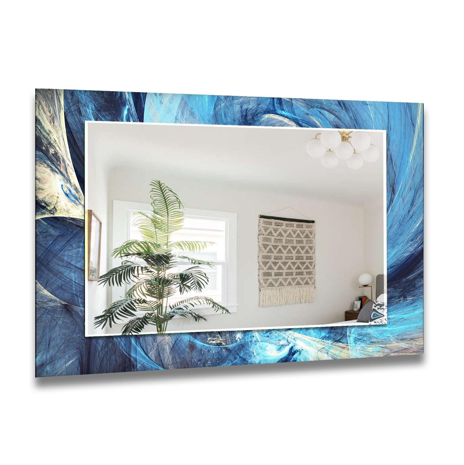 Stylish Blue and Silver Wall Mirrors - Decorative Round or Square Mirrors for Living Room, Bedroom & Bathroom Decor - Perfect for Home, Office & Entryway Wall Decor