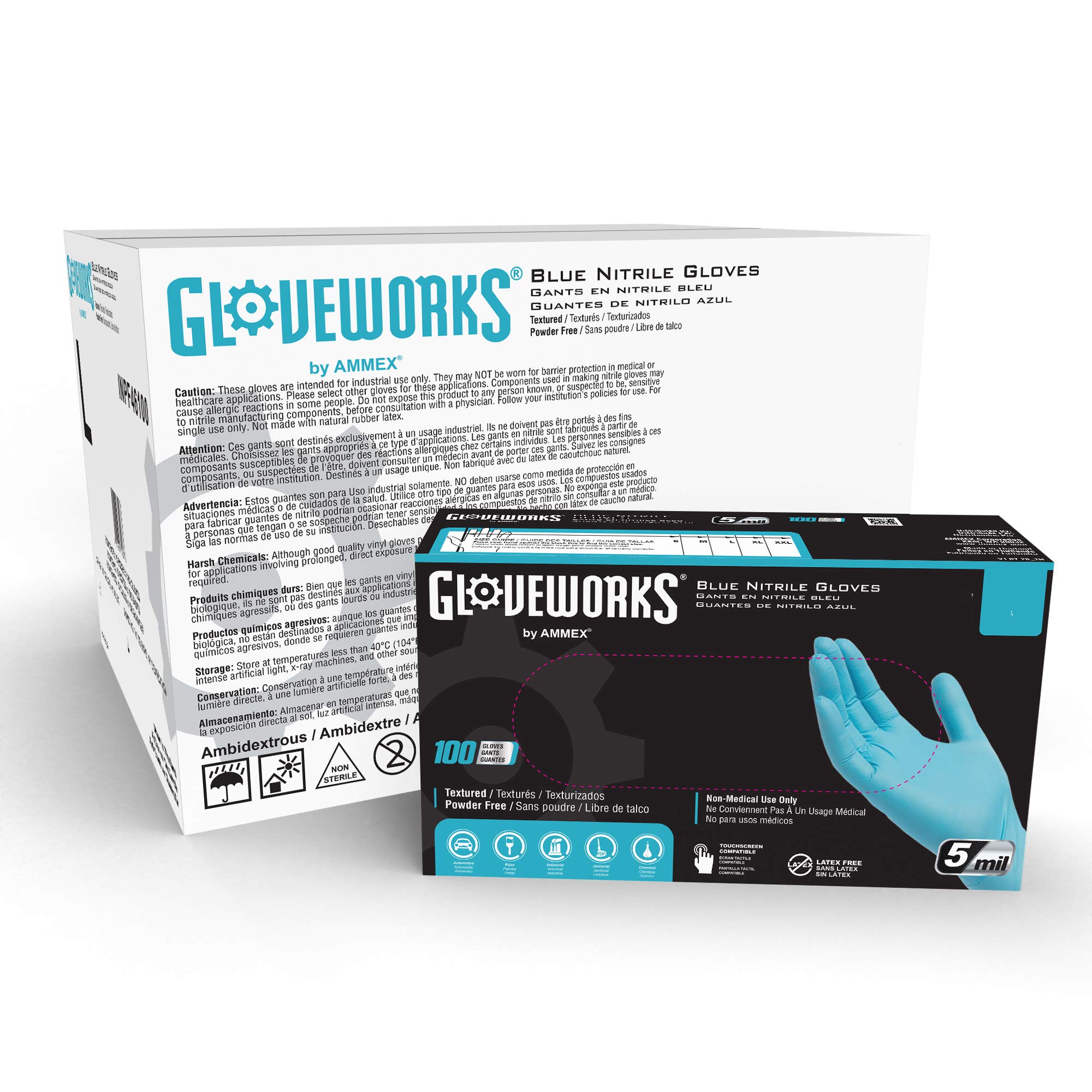 GLOVEWORKS Industrial Blue Nitrile Gloves - 5 mil Thick, Latex Free & Powder Free Disposable Gloves, XXLarge Size (INPF49100), Case of 1000 - Ideal for Medical, Food Service, Cleaning & Industrial Use