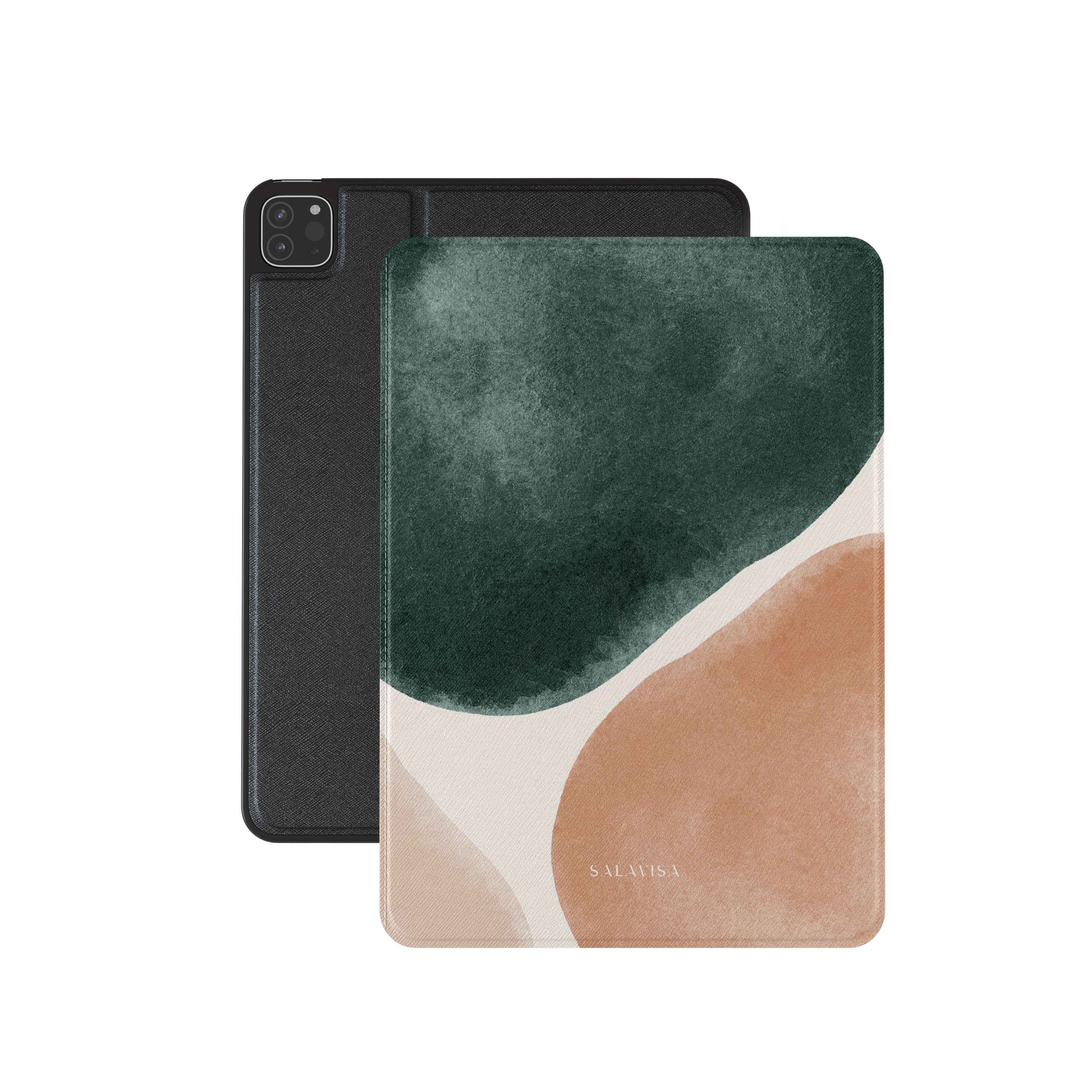 Premium Peach & Forest Green Luxury iPad Case - Slim Fit, Shockproof Cover for iPad Pro/Air/Mini - Perfect for Work, Travel & Home Use