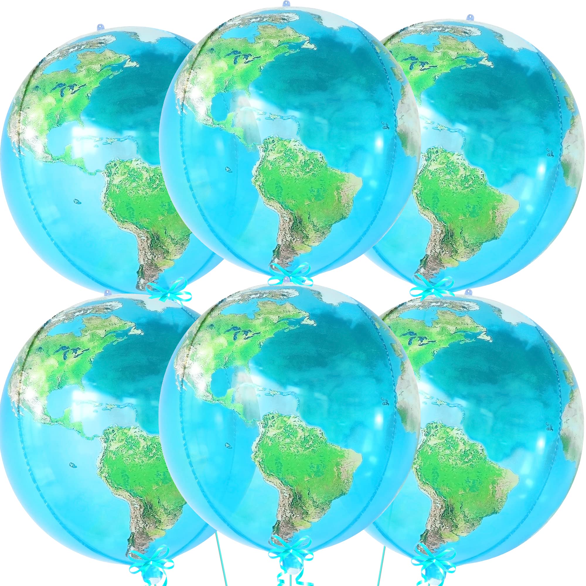 22 Inch Large Earth Bubble Balloons - Pack of 6 | 360 Degree Transparent World Map Globe Balloons for Earth Day Decorations, Birthday Parties, Baby Showers & Classroom Learning Activities