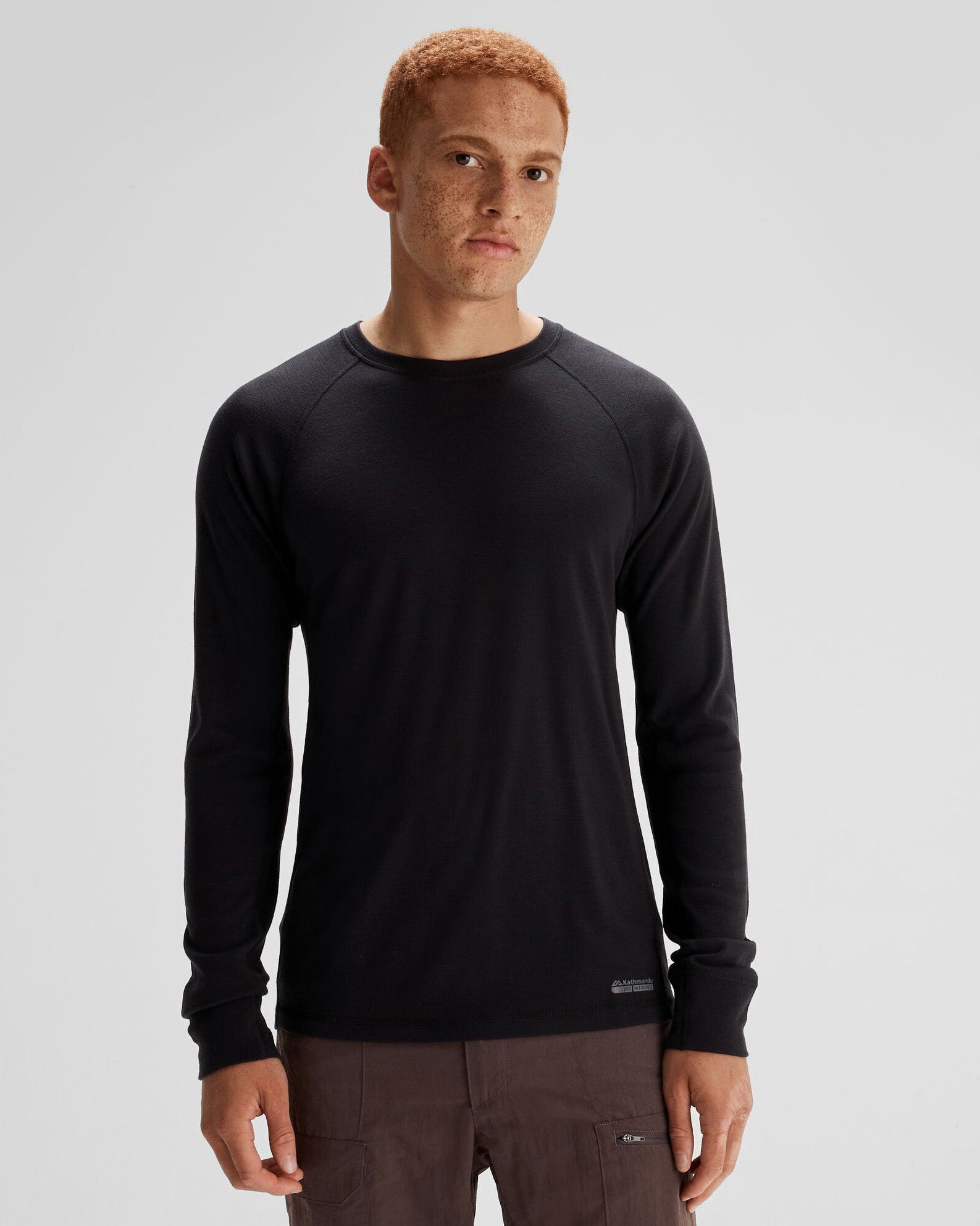 Men's K Merino 250 Long Sleeve Thermal Top - Black Stingray Color | Warm Base Layer for Hiking, Skiing & Winter Outdoor Activities