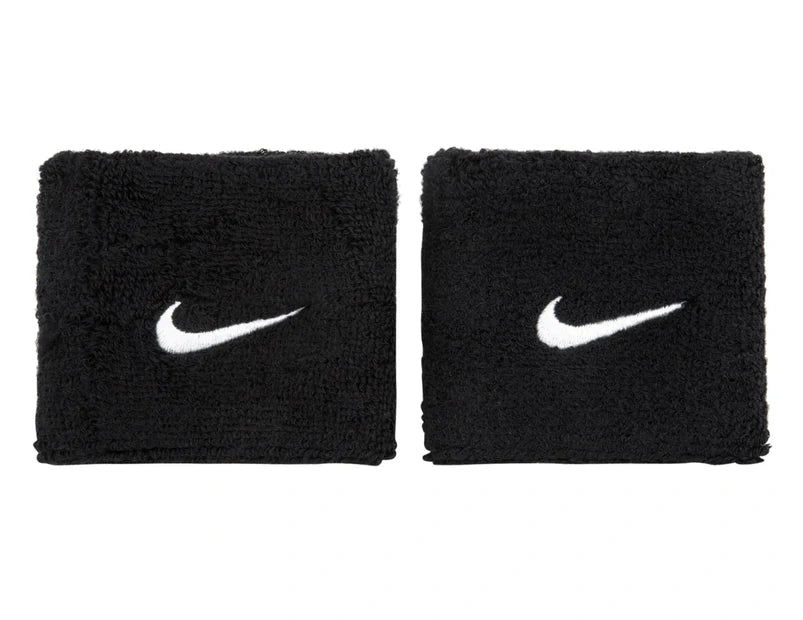 Nike Swoosh Black Wristband for Men & Women - Sweat Absorbent Sports Wrist Band for Running, Basketball, Gym & Workout - Adjustable & Comfortable Fitness Accessory