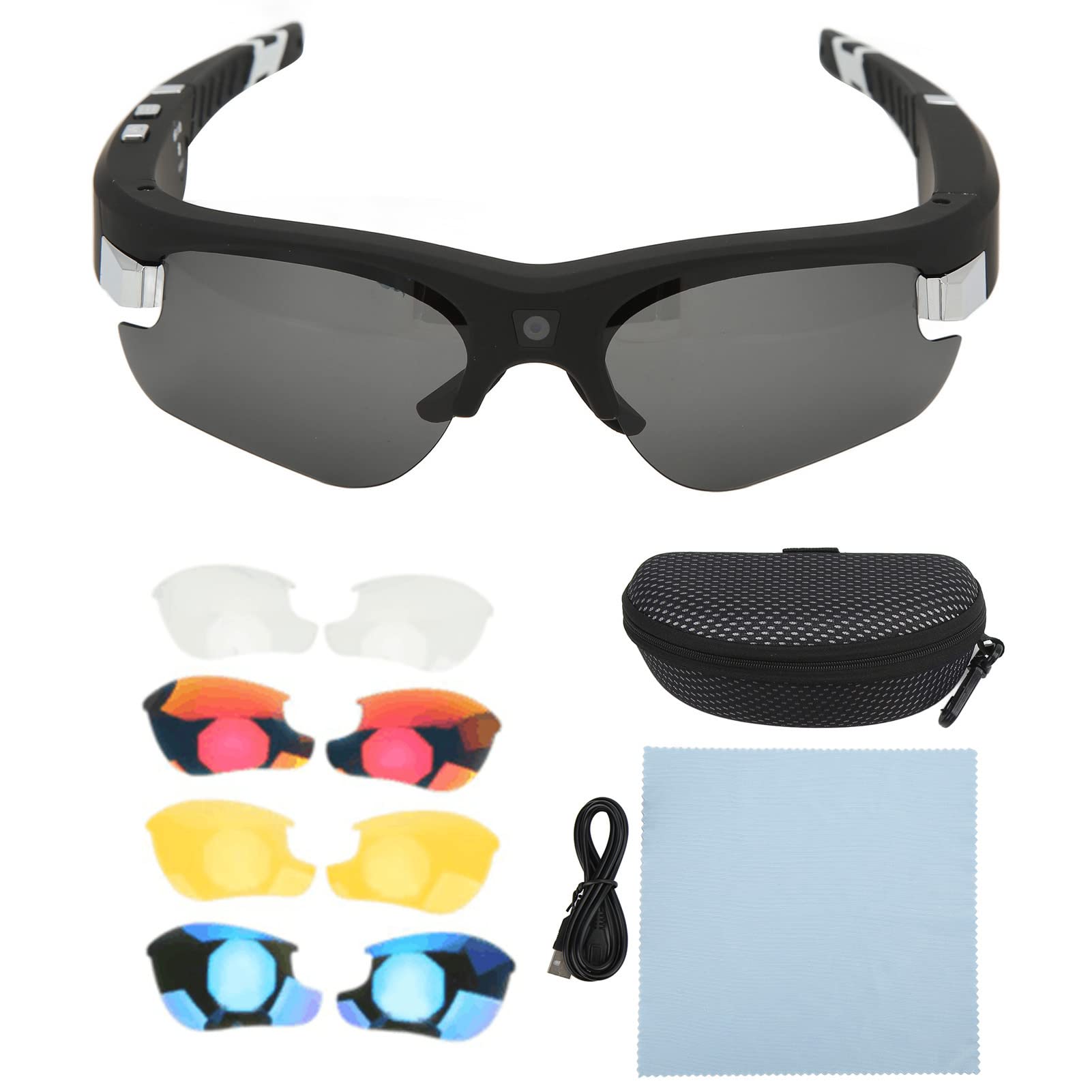 HD 1080P Video Recording Sunglasses with 4 Interchangeable Lenses - Sports Camera Glasses for Cycling, Driving, Hunting & Outdoor Adventures | Hands-Free Action Camera for Vlogging, Travel & Extreme Sports