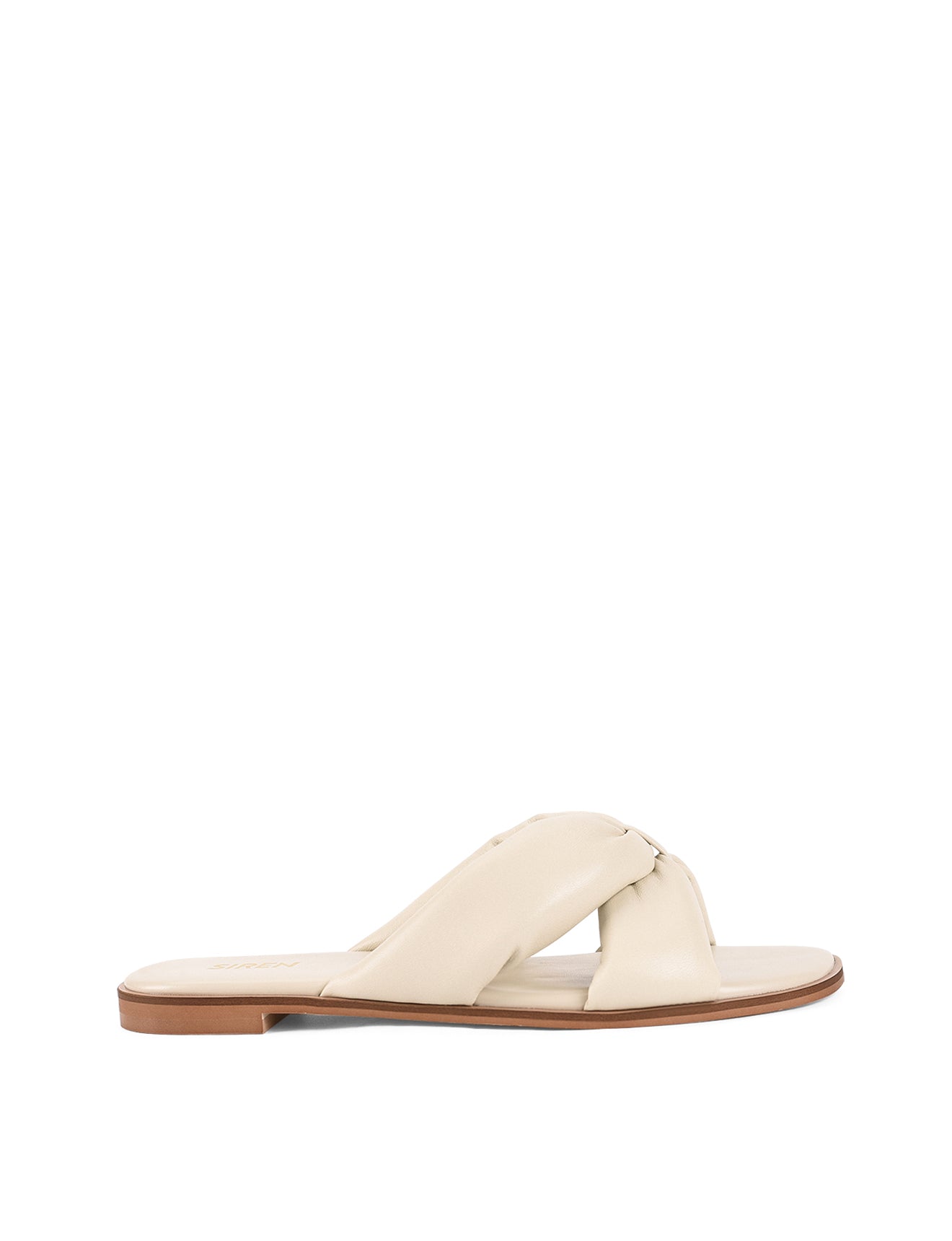 Madeline Beige Leather Flat Slides for Women - Comfortable Summer Sandals for Beach, Pool, and Casual Wear