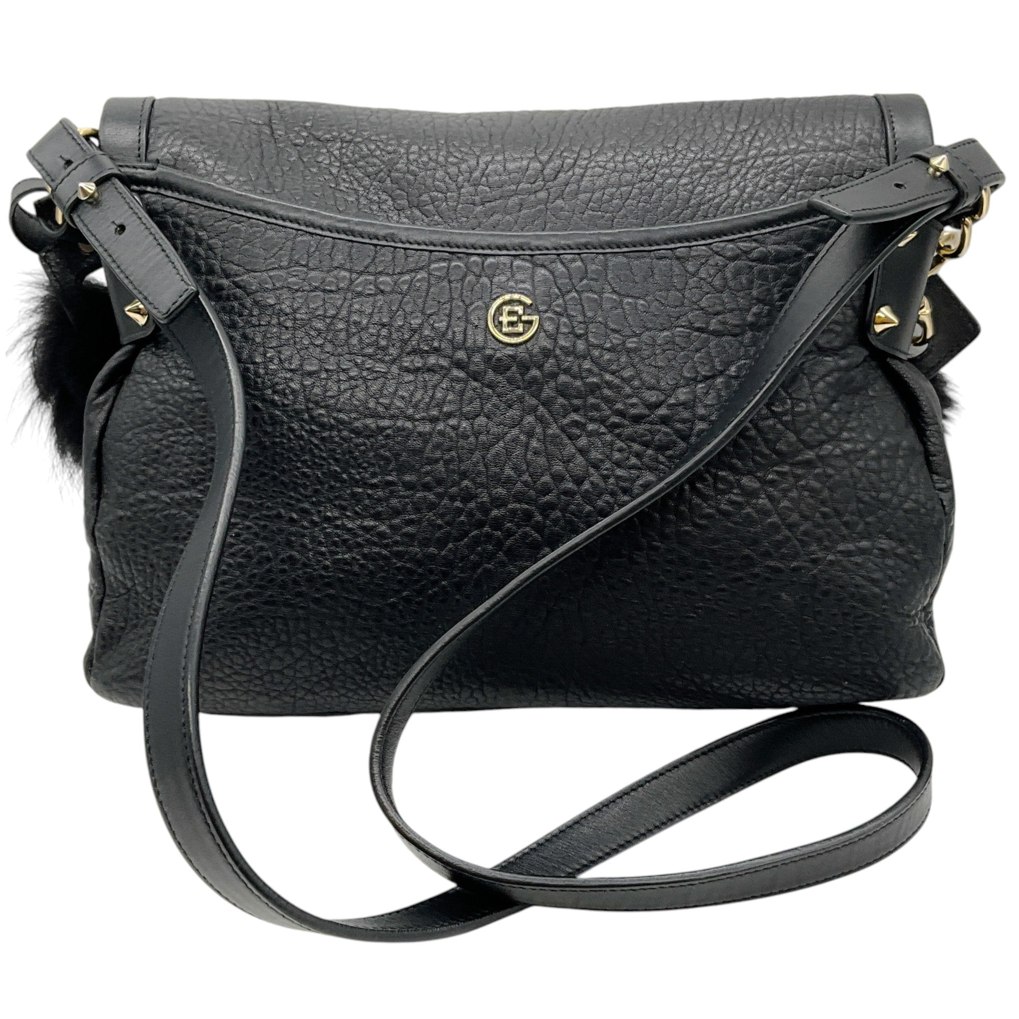 Elena Ghisellini Luxury Black Leather & Fur 3-Way Handbag - Shoulder Bag, Crossbody & Clutch for Women | Perfect for Parties, Weddings & Evening Events
