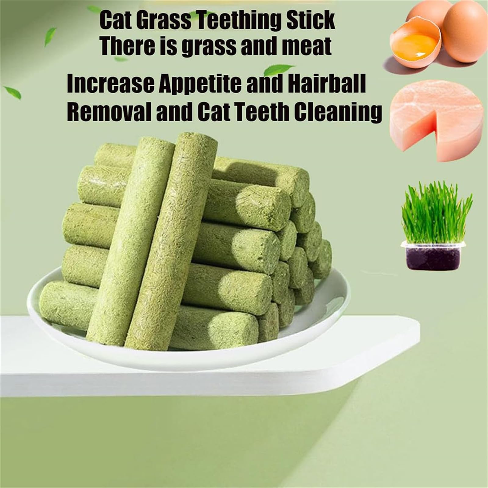 Natural Cat Grass Teething Stick for Dental Care & Hairball Removal - Healthy Chew Toy for Indoor Cats to Clean Teeth & Increase Appetite - Great for Kittens & Adult Cats (1 Pack)