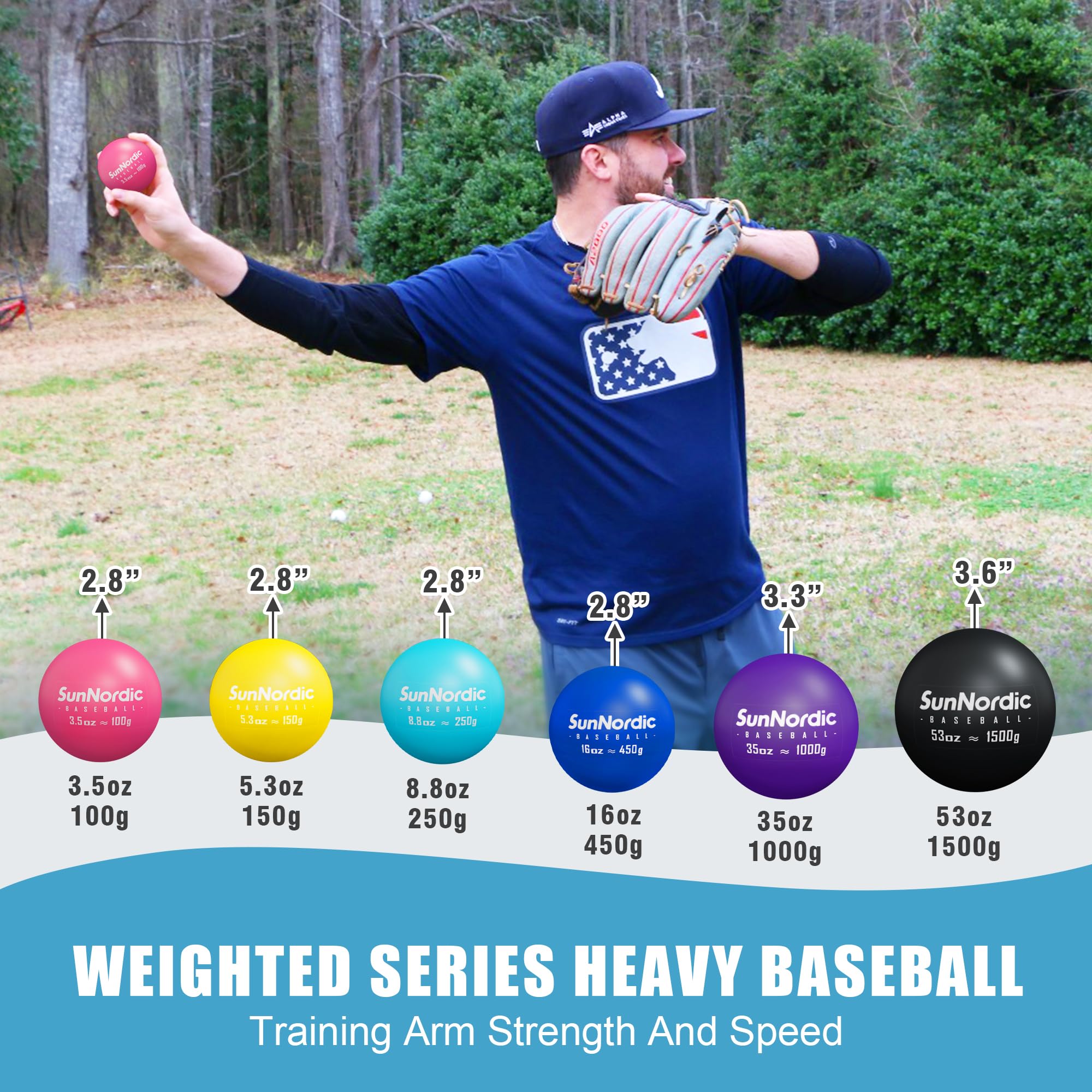 6/9 Pack Weighted Plyo Baseballs (3.5-70oz) - Variable Weight Training Balls for Power & Pitching Drills - Perfect for Baseball Players, Coaches & Athletes - Improve Swing Speed & Arm Strength at Home or Gym