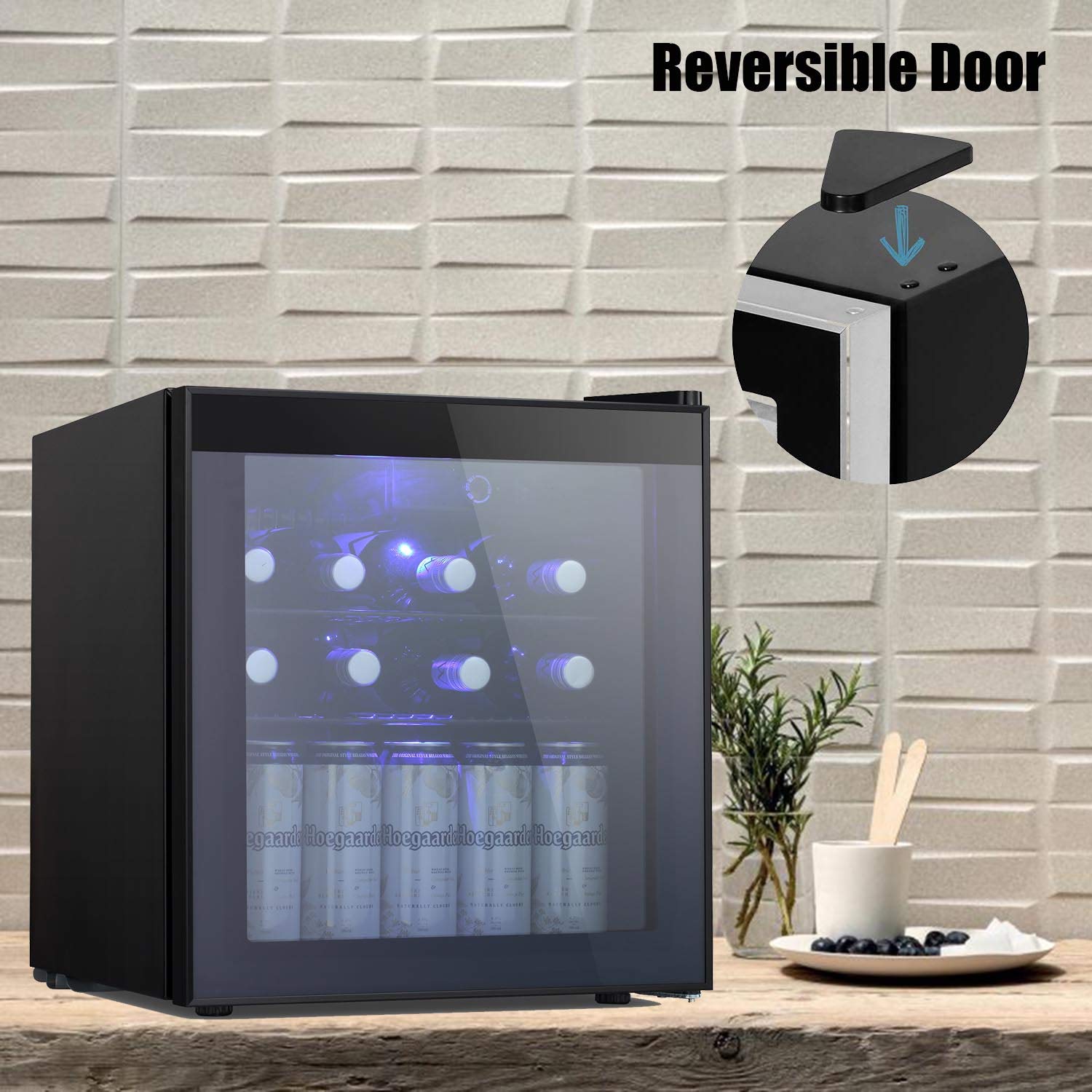 Antarctic Star 60 Can Mini Beverage Refrigerator - Smoked Glass Door Compact Drink Cooler for Soda, Beer & Wine (1.6 cu.ft) - Perfect for Home, Office, Bar & Entertainment Spaces