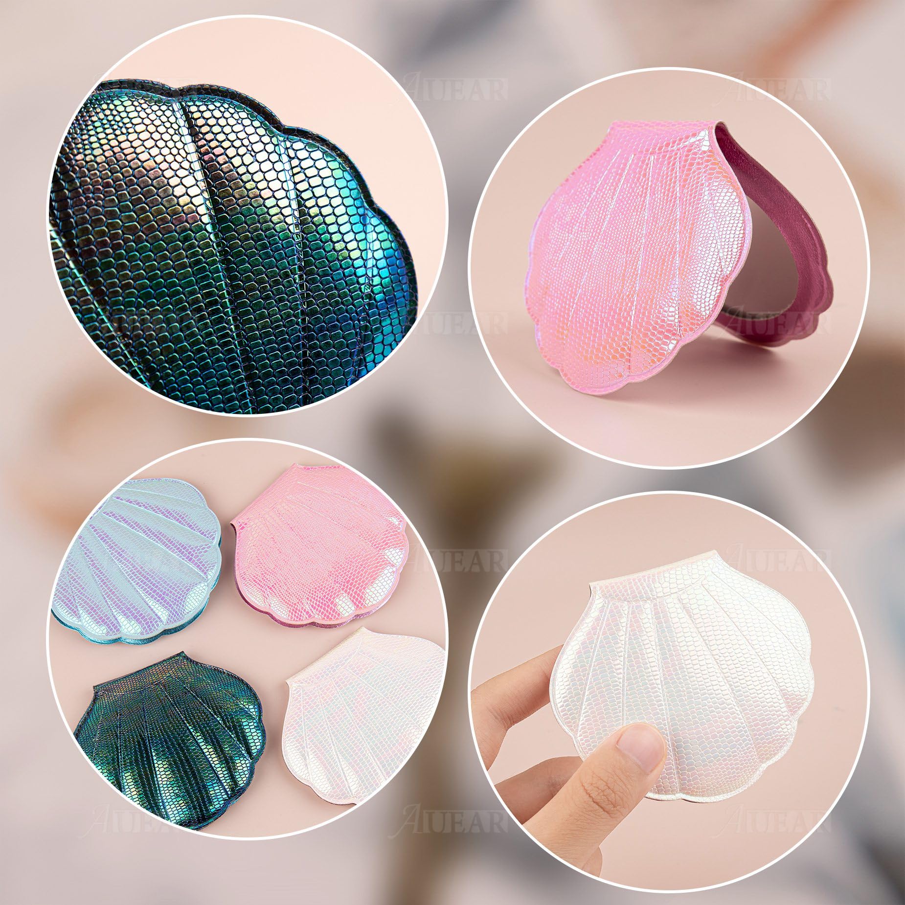 AUEAR 4 Pack Glitter Shell Double-Sided Magnifying Makeup Mirror - 1x/5x Magnification, Portable Compact Mirror for Purse, Handbag, Pocket - Perfect for Travel, Home, Salon & Touch-ups
