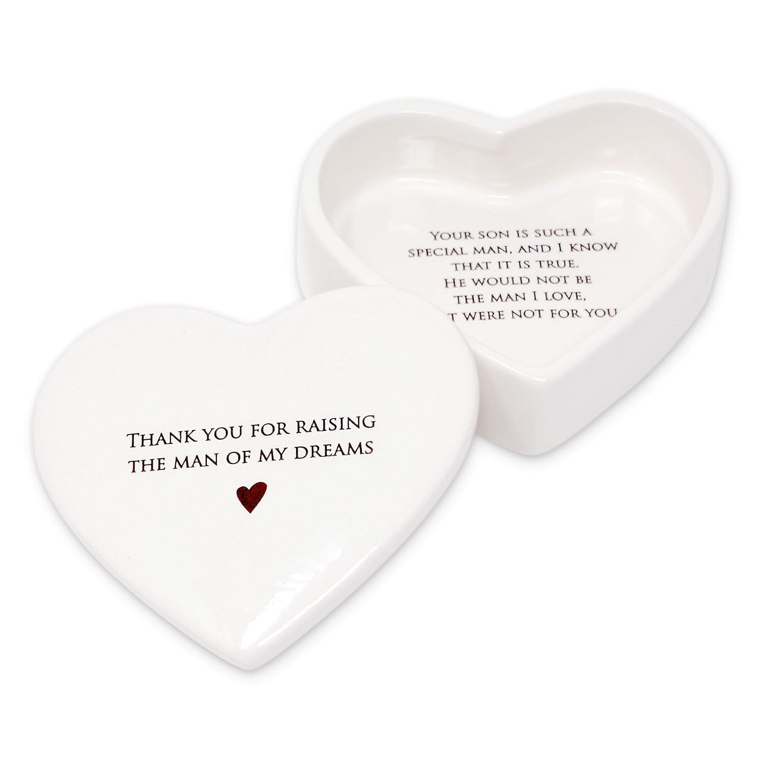Ceramic Heart Keepsake Jewelry Box with Lid - Thoughtful Mother of the Groom Gift, Mother's Day Present for Mother-in-Law - Perfect for Storing Rings, Necklaces & Precious Memories - 'Thank You for Raising the Man of My Dreams' Engraved Gift