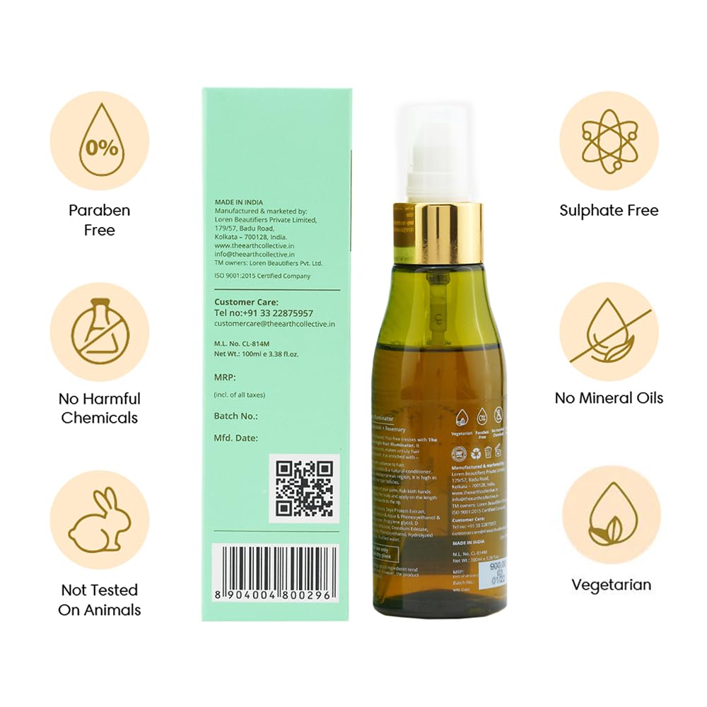 THE EARTH COLLECTIVE Overnight Hair Serum Illuminator - 100ml Natural Hair Treatment for Shiny, Smooth & Manageable Hair - Sulfate & Paraben Free - Perfect for Dry, Damaged Hair & Nighttime Hair Care Routine