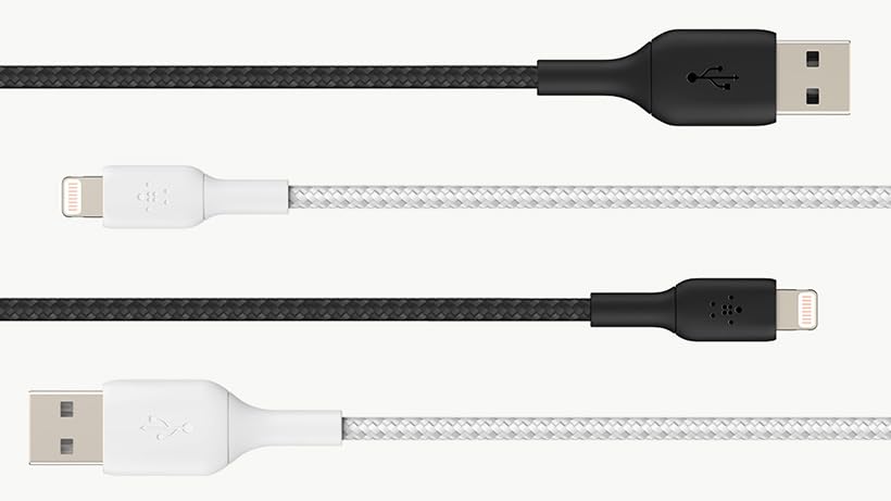 Belkin BoostCharge Braided Lightning Cable 6.6ft (2M) - MFi Certified Fast Charging USB to Lightning Cable for iPhone 14/13/12/11/X/8/7 - Durable Nylon Cord for Home, Office & Travel - White