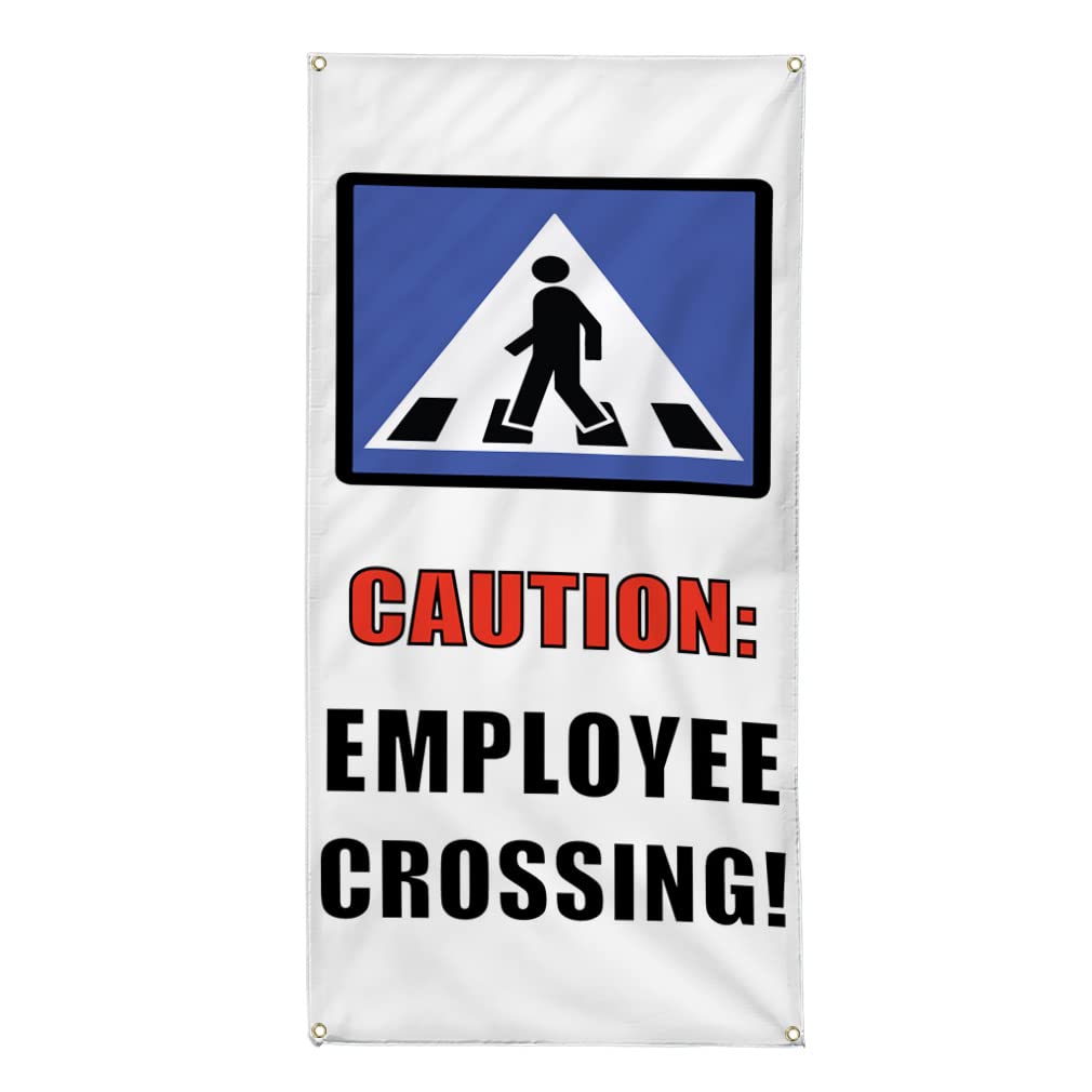 Custom Vertical Vinyl Safety Banner - 96x48 Inches with 8 Grommets | Weatherproof Industrial Yard Sign for Employee Crossing Caution | Perfect for Construction Sites, Warehouses & Outdoor Work Zones